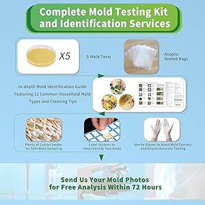 Mold Test Kit for Home with Free Lab Analysis - 5 Simple Detection Tests DIY at Home Mold Air Tester - Test HVAC System,Surface Mold for Home Indoor & Outdoor Air Quality Mold Testing Kits Detector