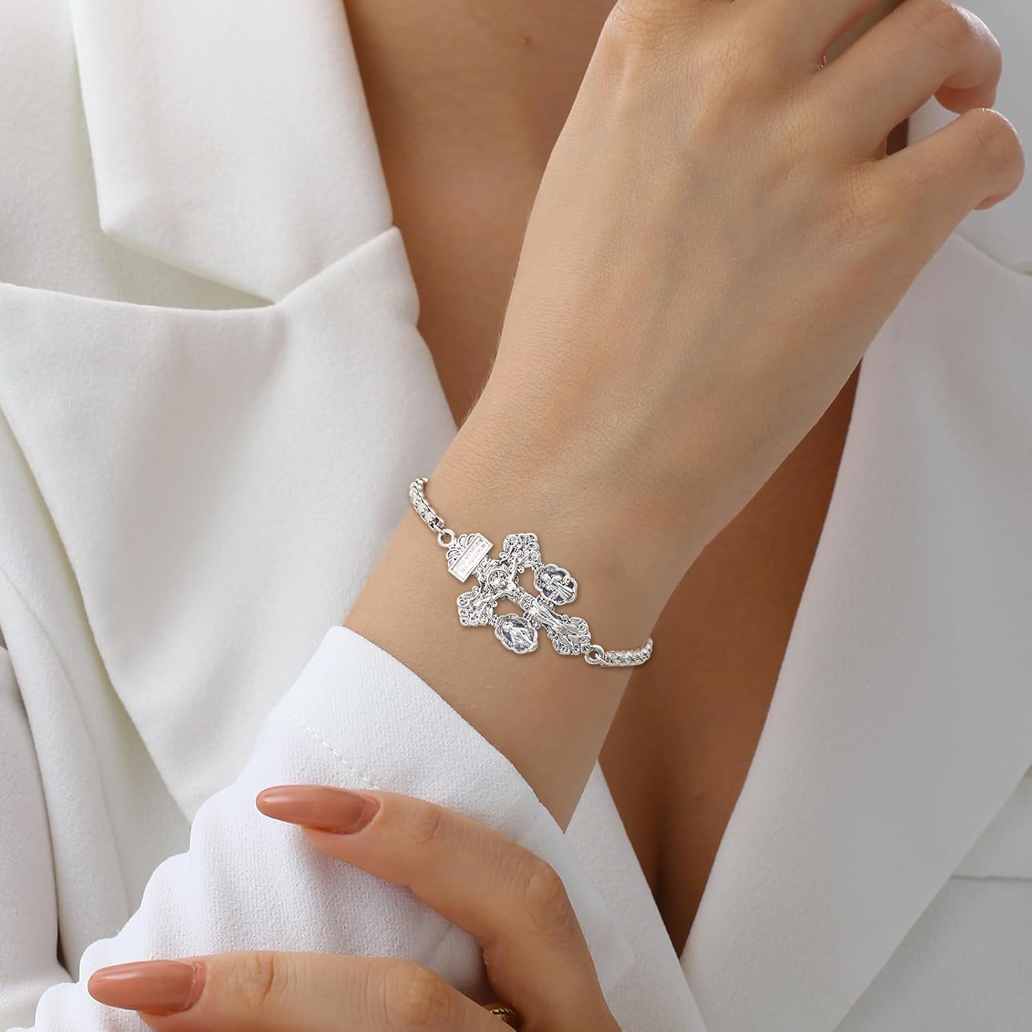 Pardon Crucifix Catholic Bracelet for Women Men,St Benedict Bracelet,Milagrosa Medal Bracelets,La Cruz Del Perdon Catolica,Crucifijo Del Perdon,Crucifijos Catolicos,Medalla De San Benito Bracelets - Image 4