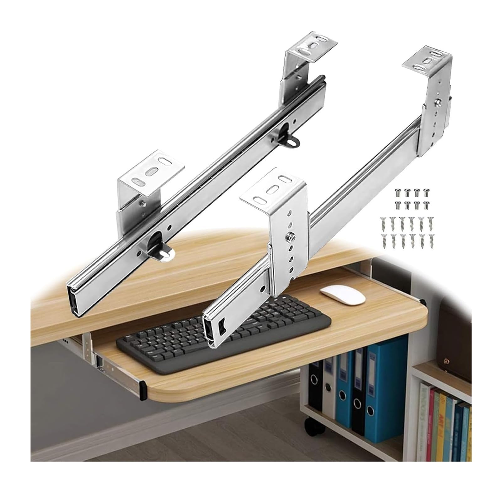Guías ocultas para cajones Extensión total, Guías telescópicas for cajones de servicio, teclado plateado 300-400 mm, juego 2 piezas, carga máxima 60 kg(400mm(16 inch))