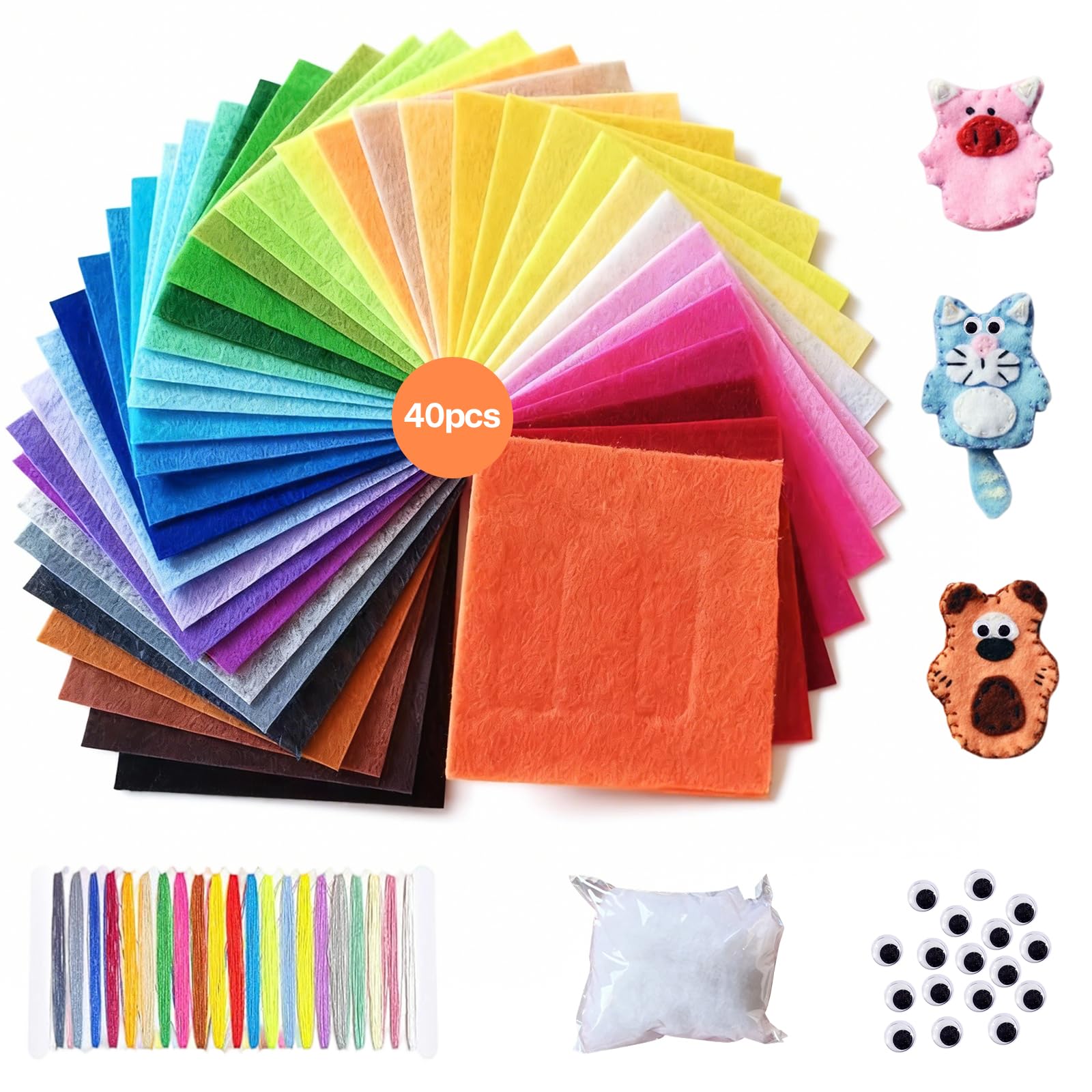 TFLPUO 40 Farben Filz Basteln Set, 30×30cm×1mm Bastel Filz Blätter Bastelfilz Filzstoff Polyester Filzplatten Bunt Felt Fabric zum DIY Basteln Handwerk Projekte