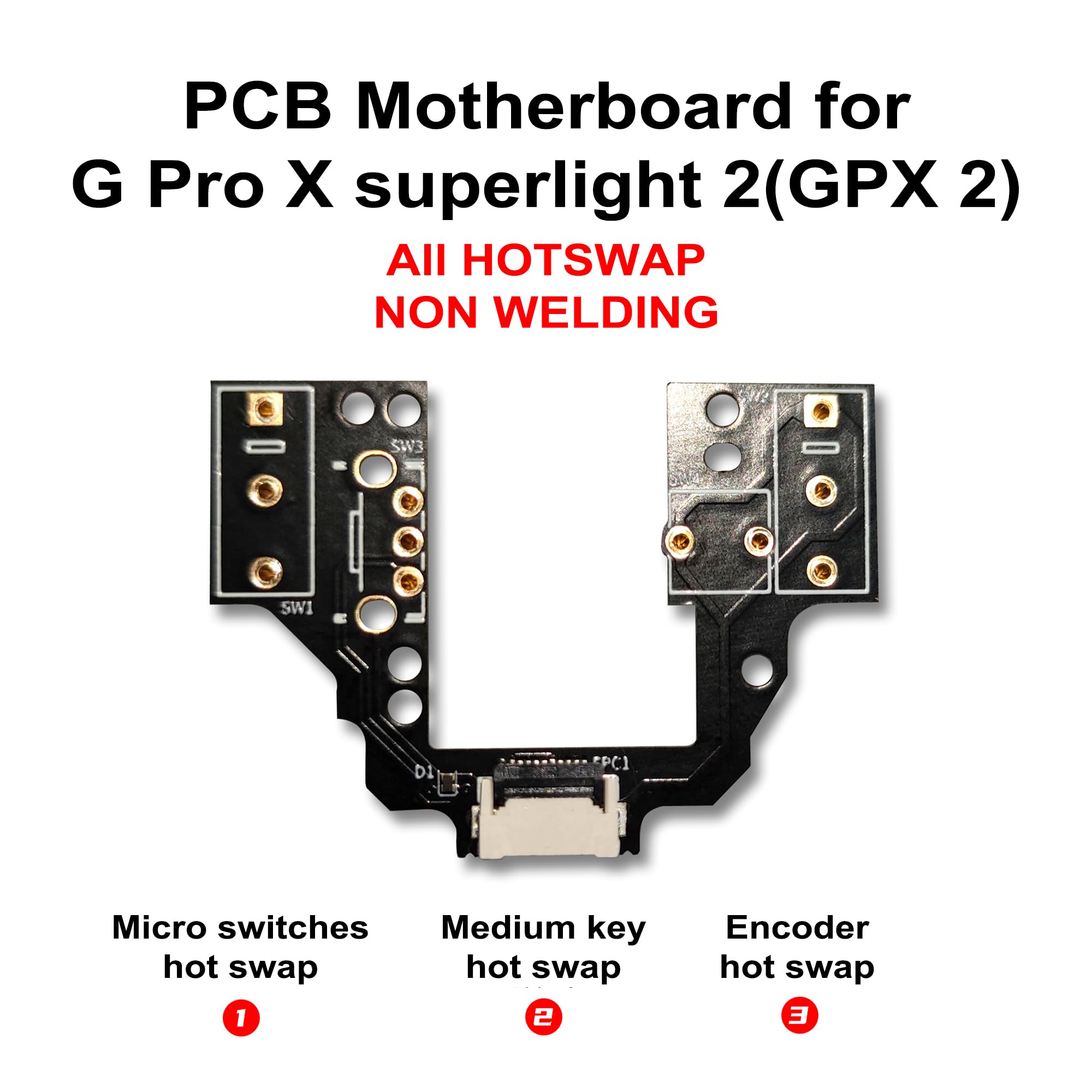 Hokeyio Hot-Swap Micro Switch PCB Kit for Logitech G Pro X Superlight 2 GPX 2 GPW 3 Mice – ENIG Gold Pads, 6-Claw Clamps | Fix Double-Click & Customize Clicks