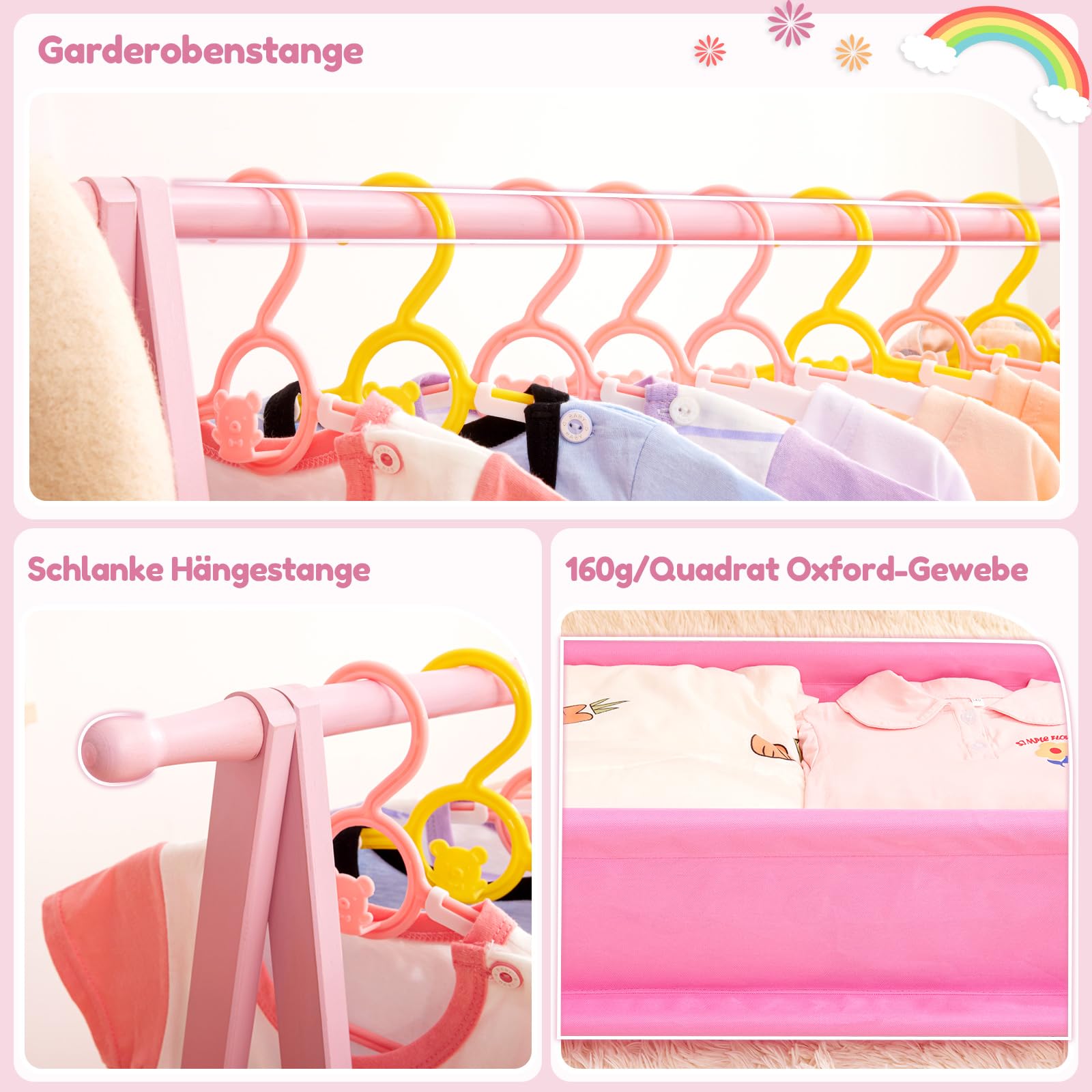 Yorbay Scaffale per Abbigliamento per Bambini con Contenitore, Pieghevole, Bambù