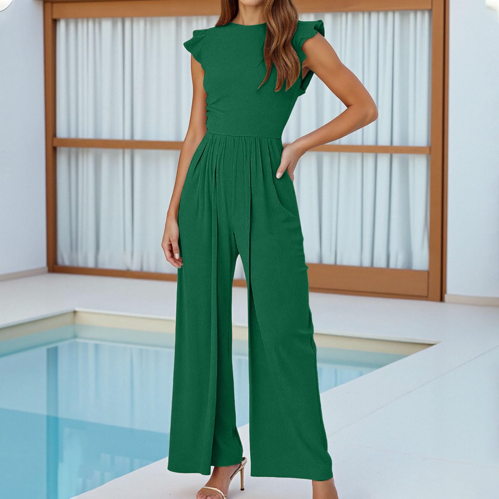 Générique Combinaison Femme Pour Soirée Chic Combinaisons Ete Larges Fluide Élégante Ensemble Avec Poches Col En V Jumpsuit Sexy Casual