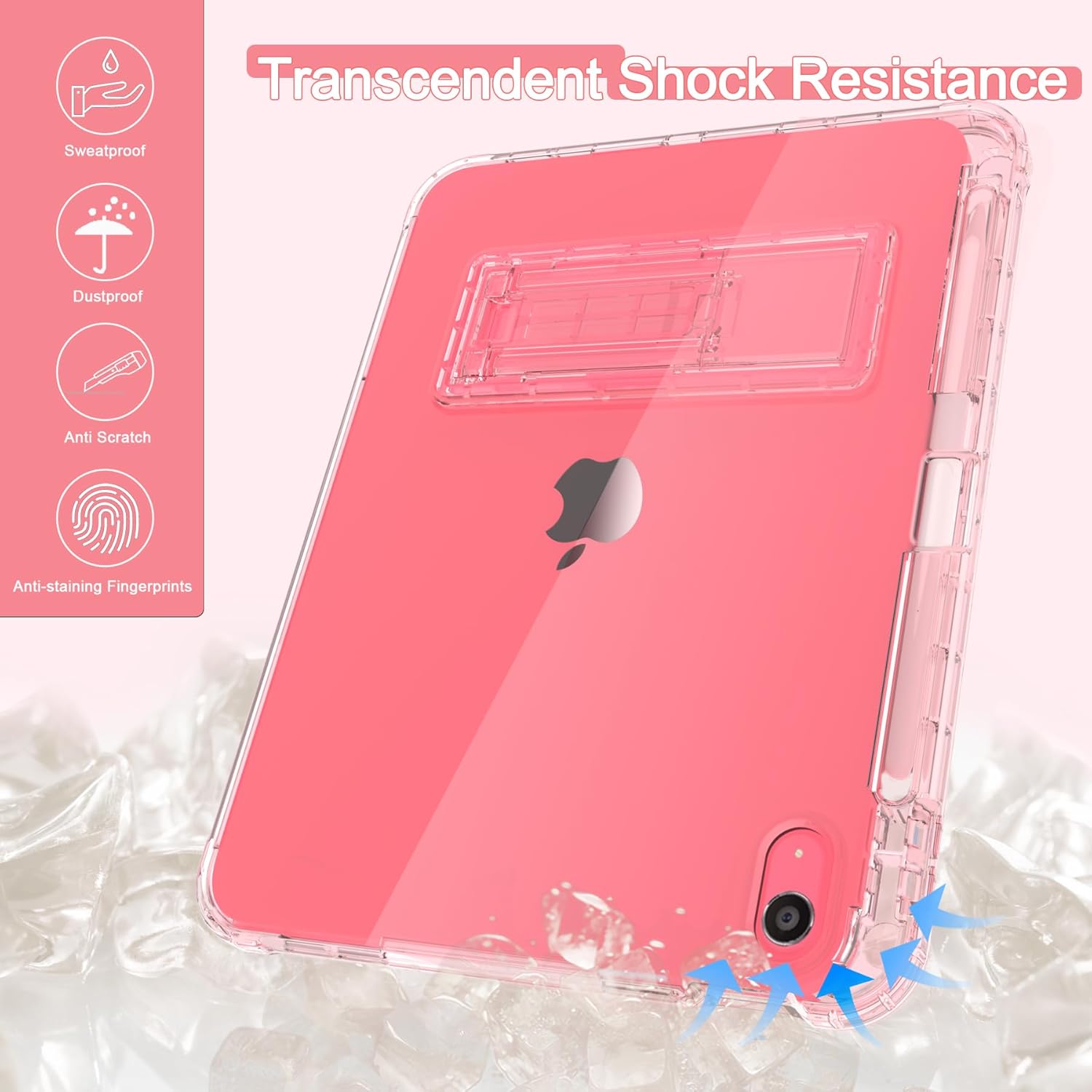 Rantice iPad (A16) 11th/10th Generation Case, Pencil Holder & Kickstand - Slim, Clear and Shockproof Bumper for Women and Girls, Pink Clear - Image 4