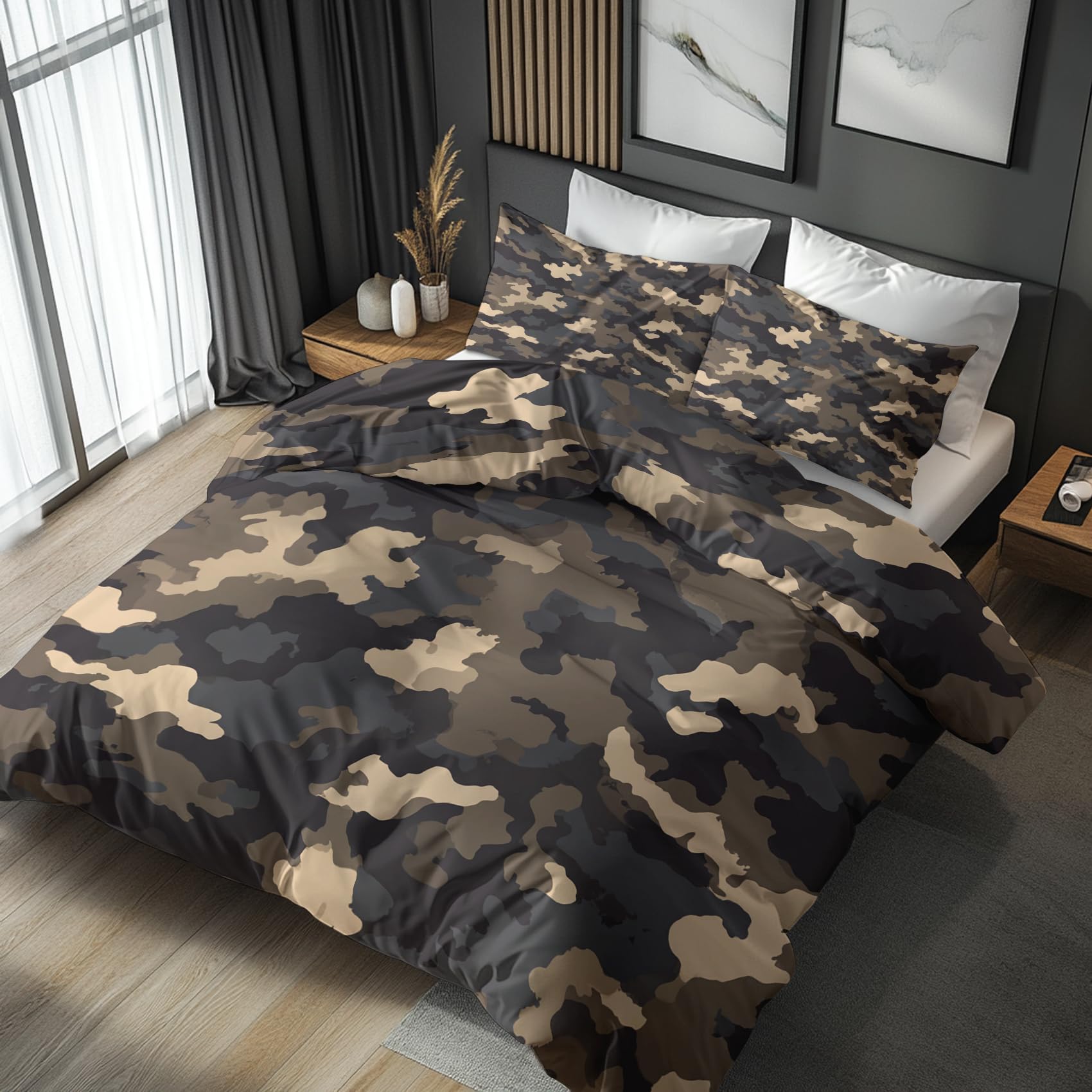 Generisch Tarnmuster Bettwäsche 140x200 2tlg, Schlafzimmer Deko Bettbezug und 1 Kissenbezug 70x90, Kinder Armee Tarnmuster Deckenbezug mit Reißverschluss, Weich Mikrofaser YAG3-18