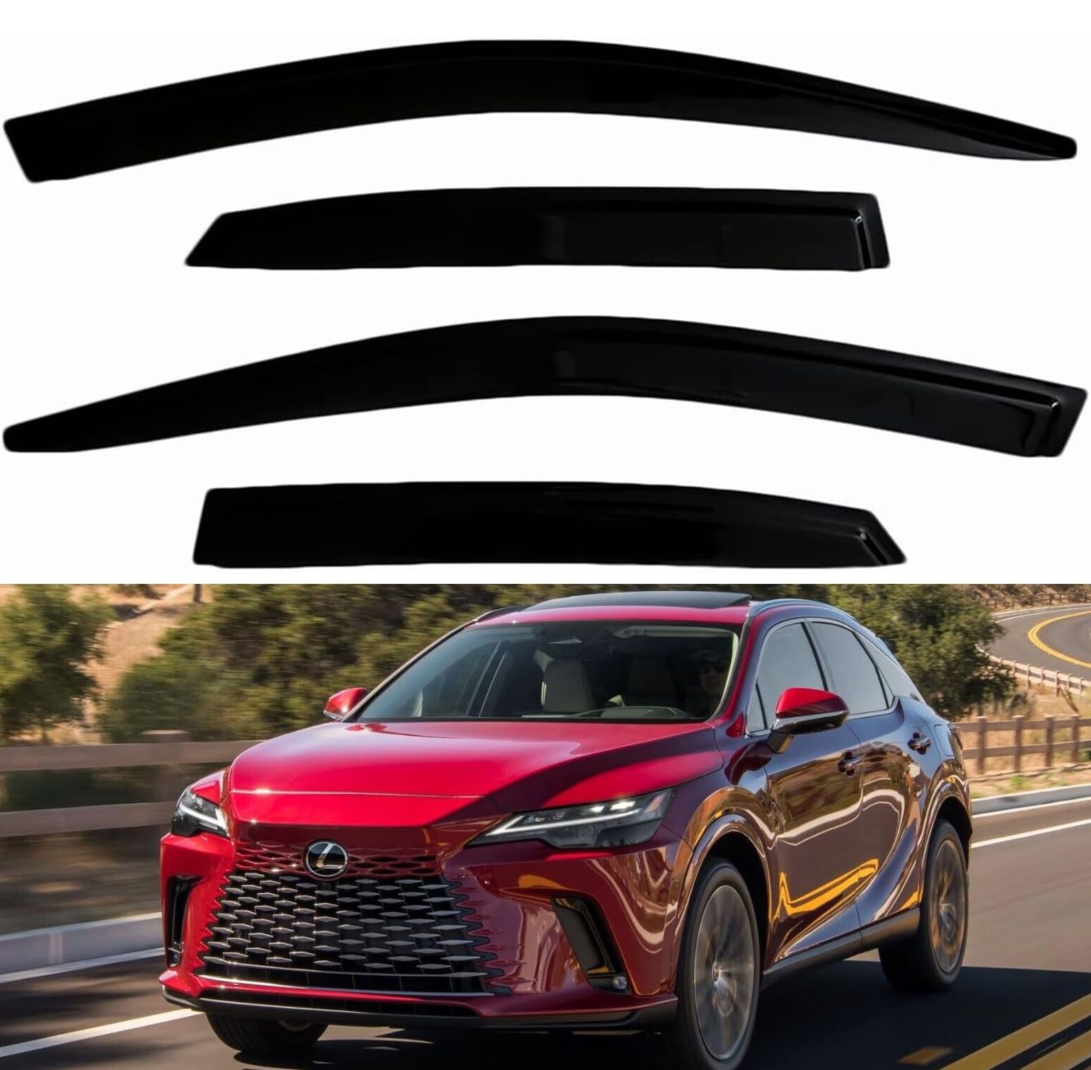 4PC Window Visor Rain Guards FIT Lexus RX350 RX350h RX500h 2023-2025 – Tape-On, UV-Resistant, No Drilling Required