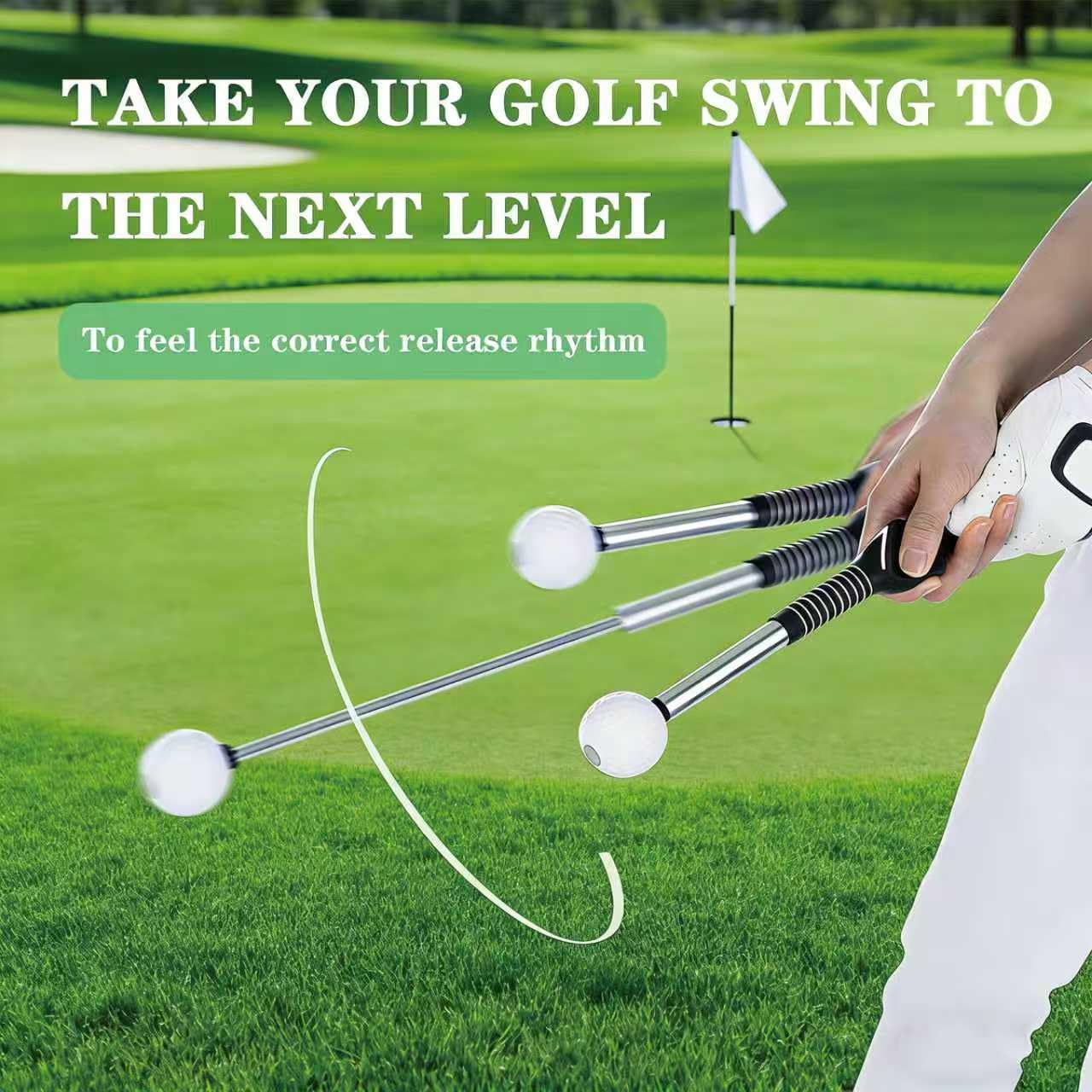 Retractable Golf Swing Trainer – Golf Grip Trainer with Arm Band for Right-Handed Golfers, Grip Correction & Swing Click Feedback Training Aid, Indoor & Outdoor Practice, Golf Gifts for Men - 4