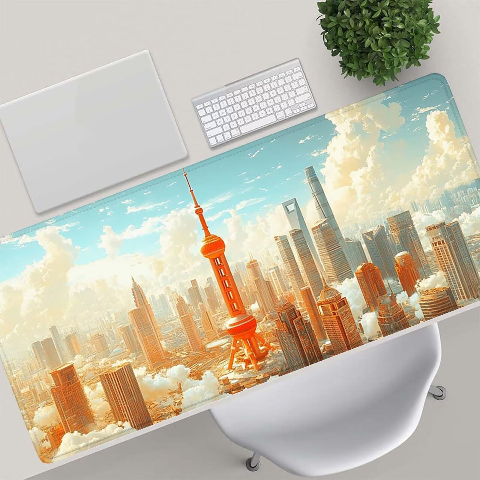 Podkładka pod mysz gamingowa – 1200 x 600 mm krajobraz miasto podkładka pod mysz XXL 0c0-125 | Z antypoślizgową gumową podstawą, poprawia precyzję i prędkość, akcesoria do gier do domu, biura, prezenty dla mężczyzn