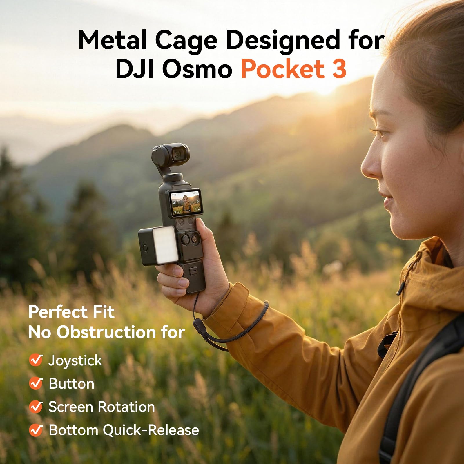 AMAZEAR Pocket 3 Gabbia in metallo per DJI OSMO Pocket 3 accessori – Gabbia per fotocamera con telaio protettivo, scarpa per luce fredda, cambio rapido e adattatore GoPro – Accessori in alluminio per