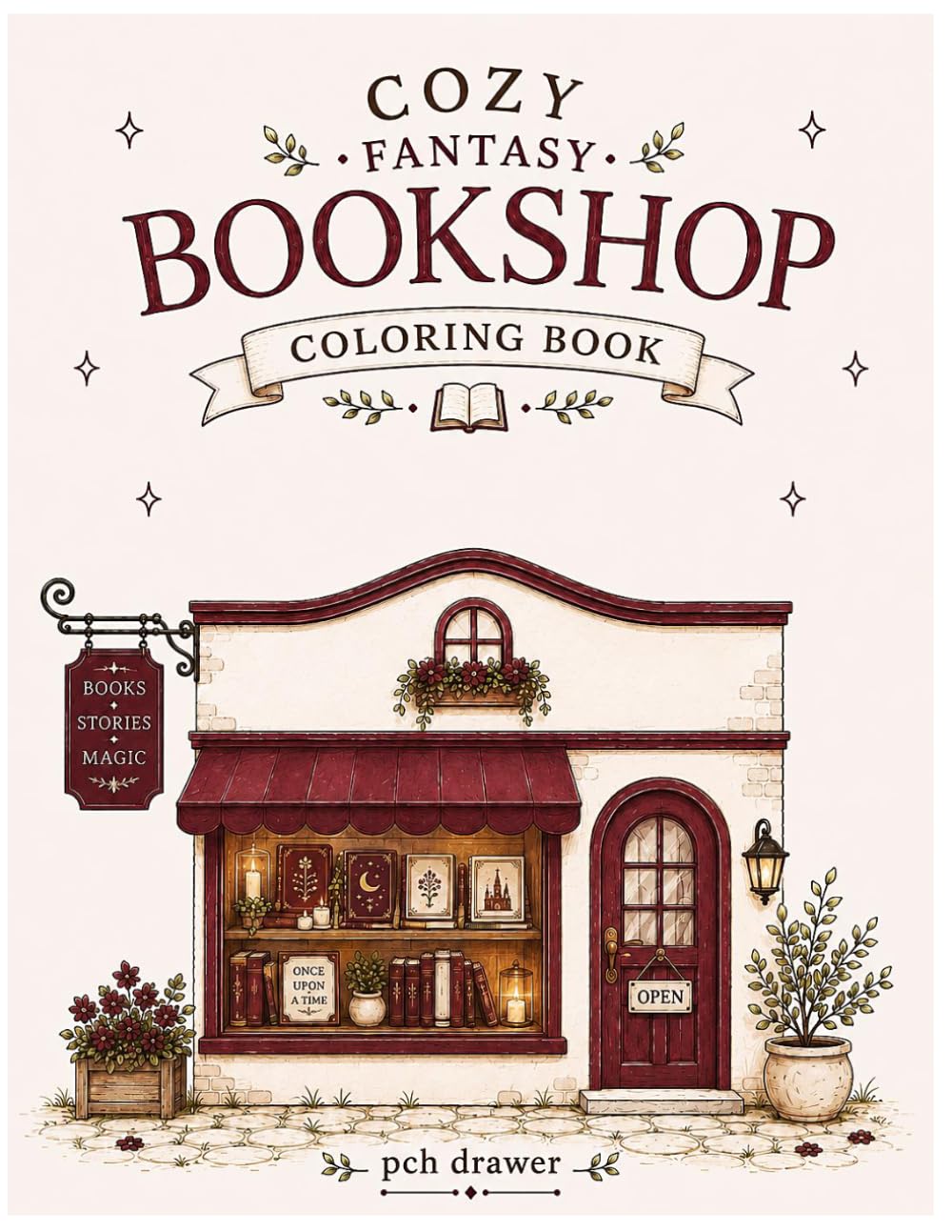 Cozy Fantasy Bookshop Coloring Book: 50 Relaxing Magical Scenes for Adults and Teens