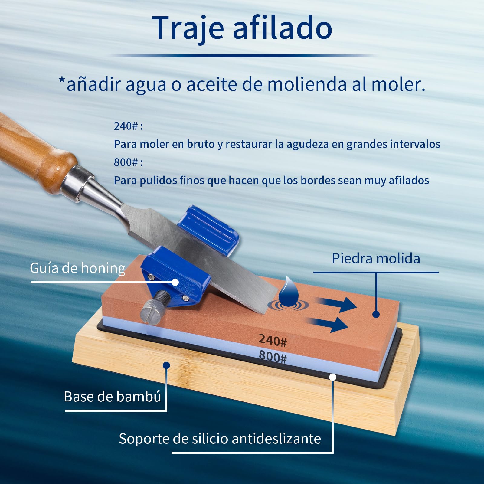 Juego de cinceles profesionales para madera, juego de 8 cinceles para trabajar la madera con 1 guía de lijado fino, 1 piedra de afilar