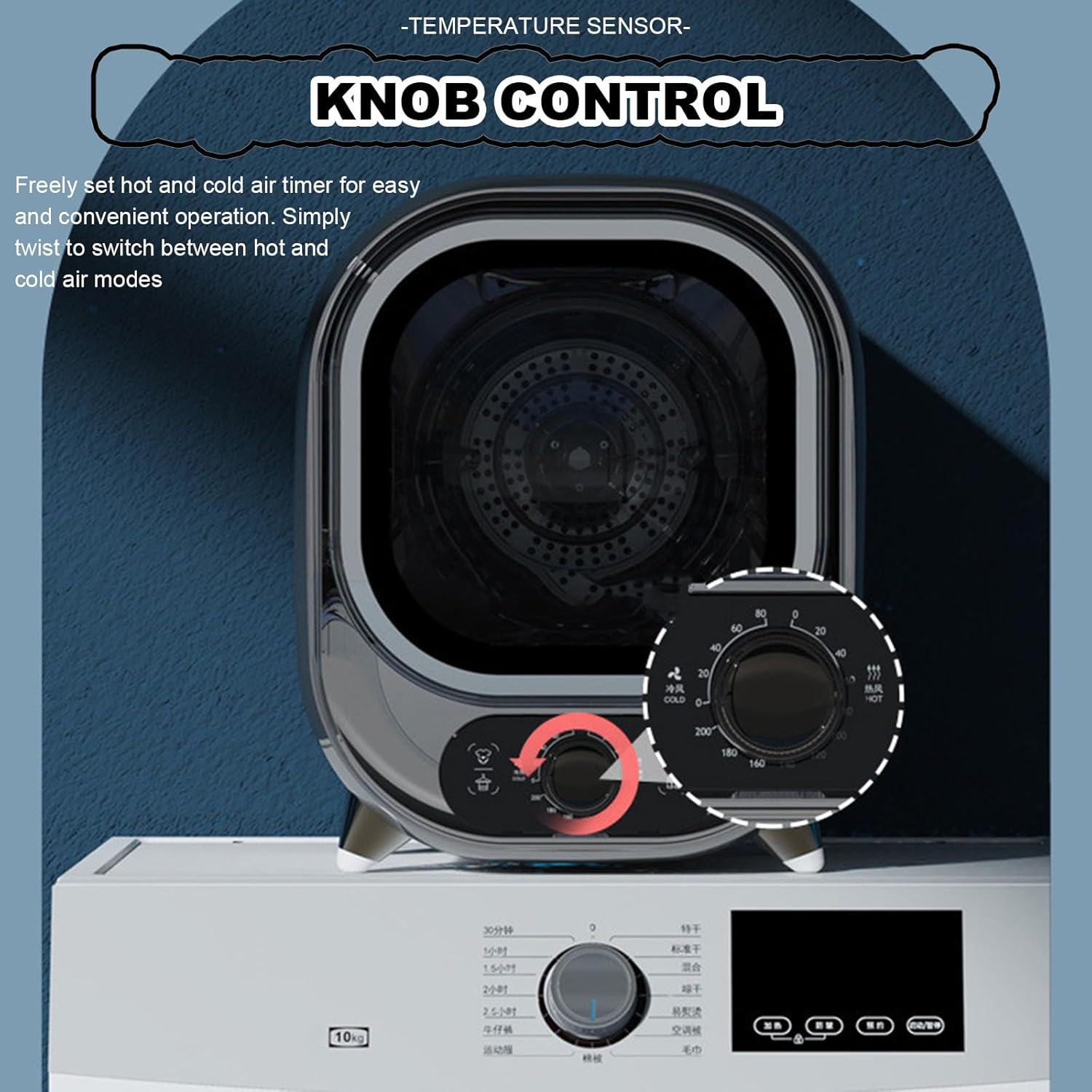 Portable Electric Clothes Dryer, 0.8KG Mini Vented Drum Dryer with Stainless Steel Liner, Efficient Dehydration, Small Vented Condenser Dryer For Apartments And Homes Blue