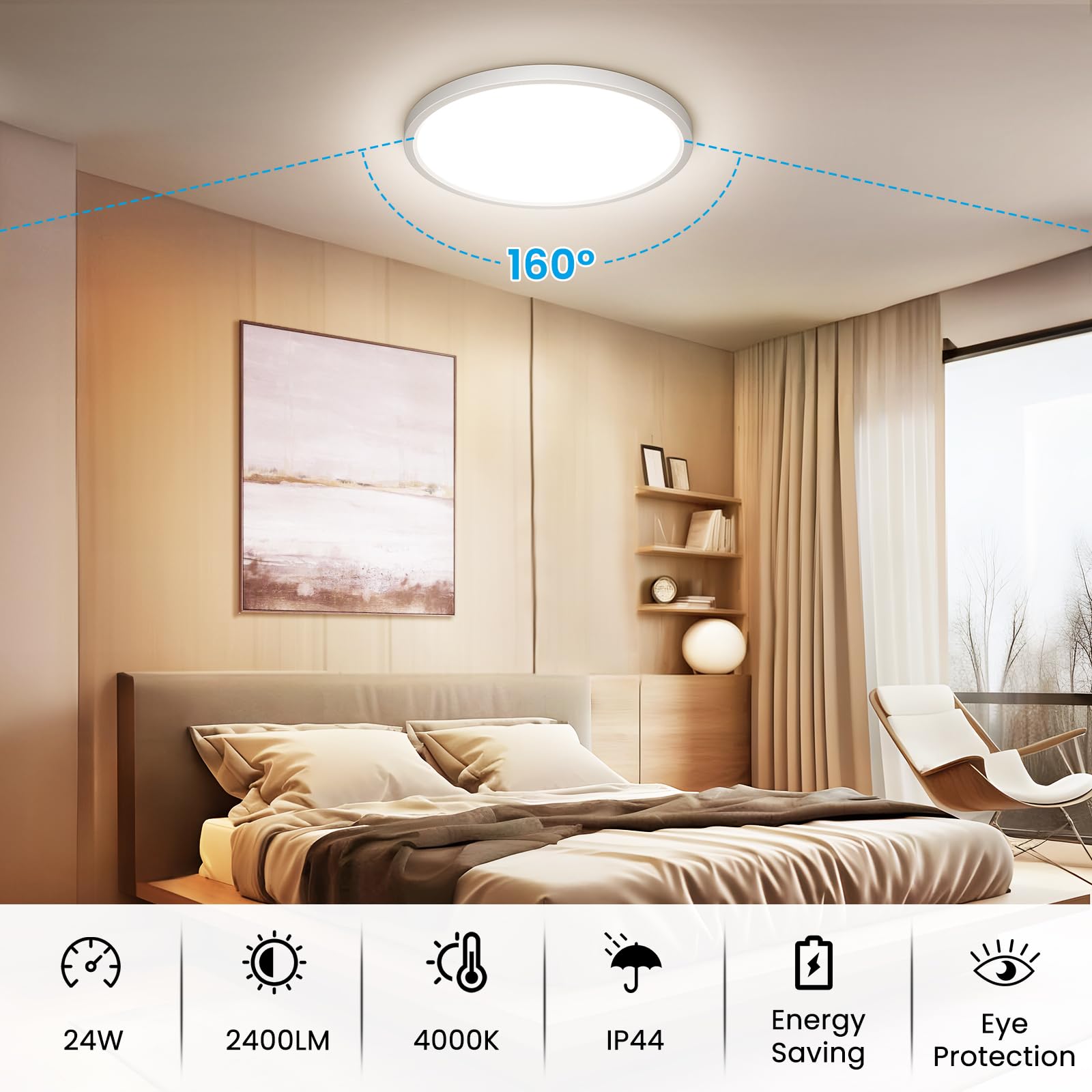 NIBSHOOM Plafoniera LED Soffitto, Lampadario Soffitto 24W, 2400LM 4000K Lampada Luce Moderna per Camera da Letto, Bagno, Cucina, Soggiorno, Ufficio, Balcone, Bianco Naturale, Ø30cm