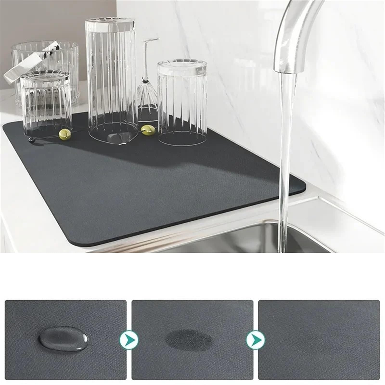 Alfombrilla para Café Bar Tapete de Drenaje Absorbente for Cocina, Plato de café Absorbente, tapete de Secado, Almohadilla de Drenaje for Baño de Secado rápido, 2 uds.(Silver,20x30cm)