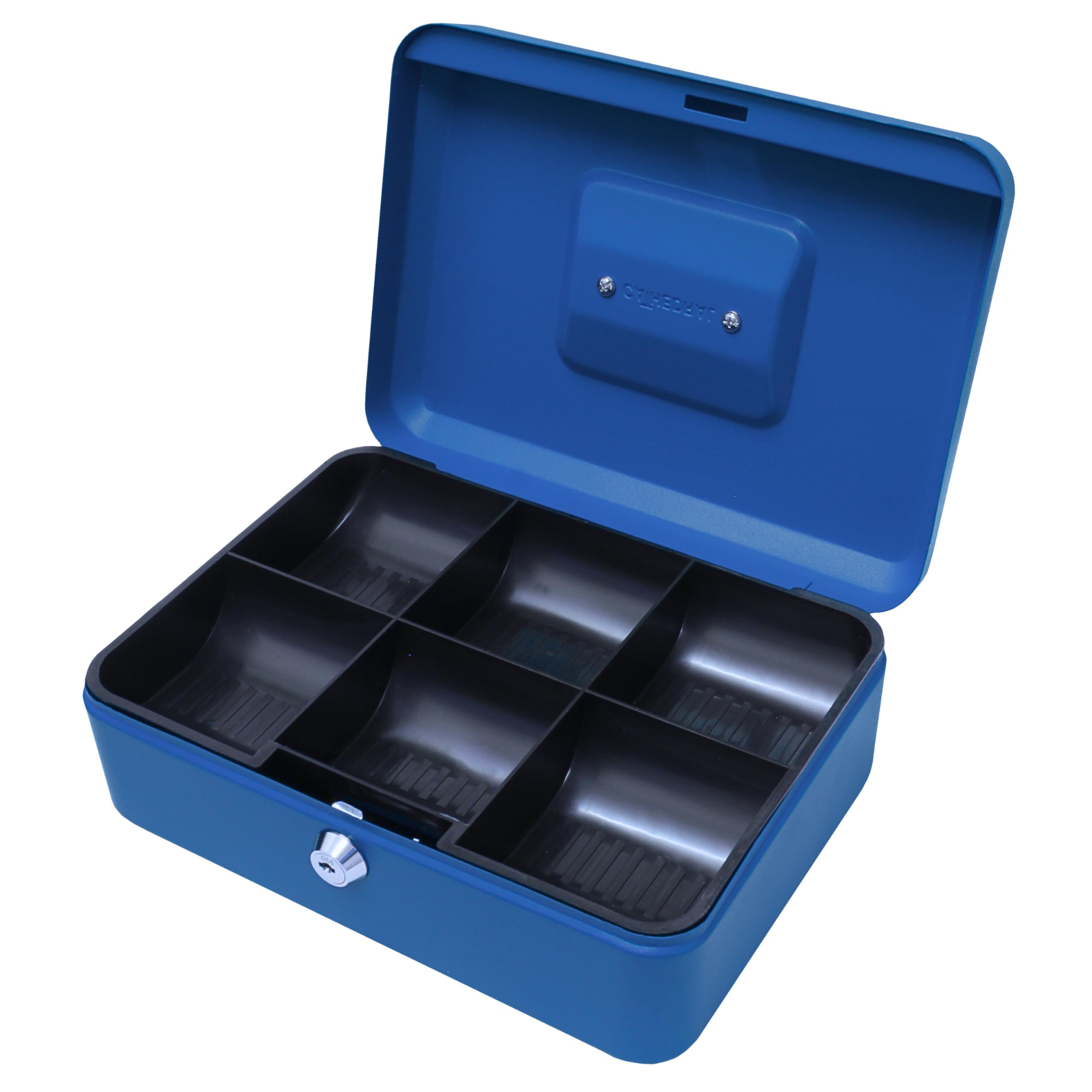Cathedral Products Blue Key Lockable Cash Box With Lift Out 6 Compartment Coin Tray - 10 Inch