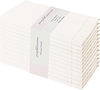 PurpleEssences Set of 12 Hemstitch Cloth Dinner Napkins 100% Cotton - So...