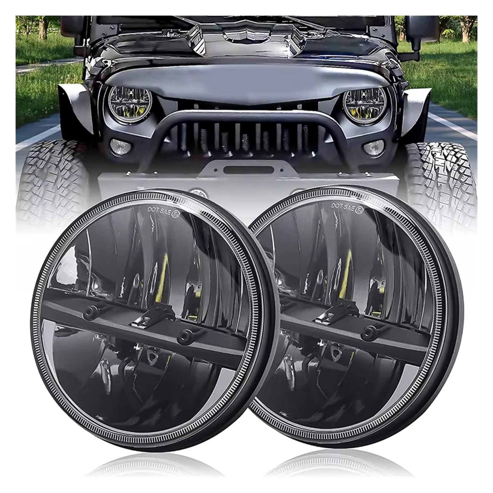 Faro Coche 1 par de luces de circulación diurna LED de 7 pulgadas H4 Luces de circulación diurna LED de 7 pulgadas H4 Faro Delantero Coche