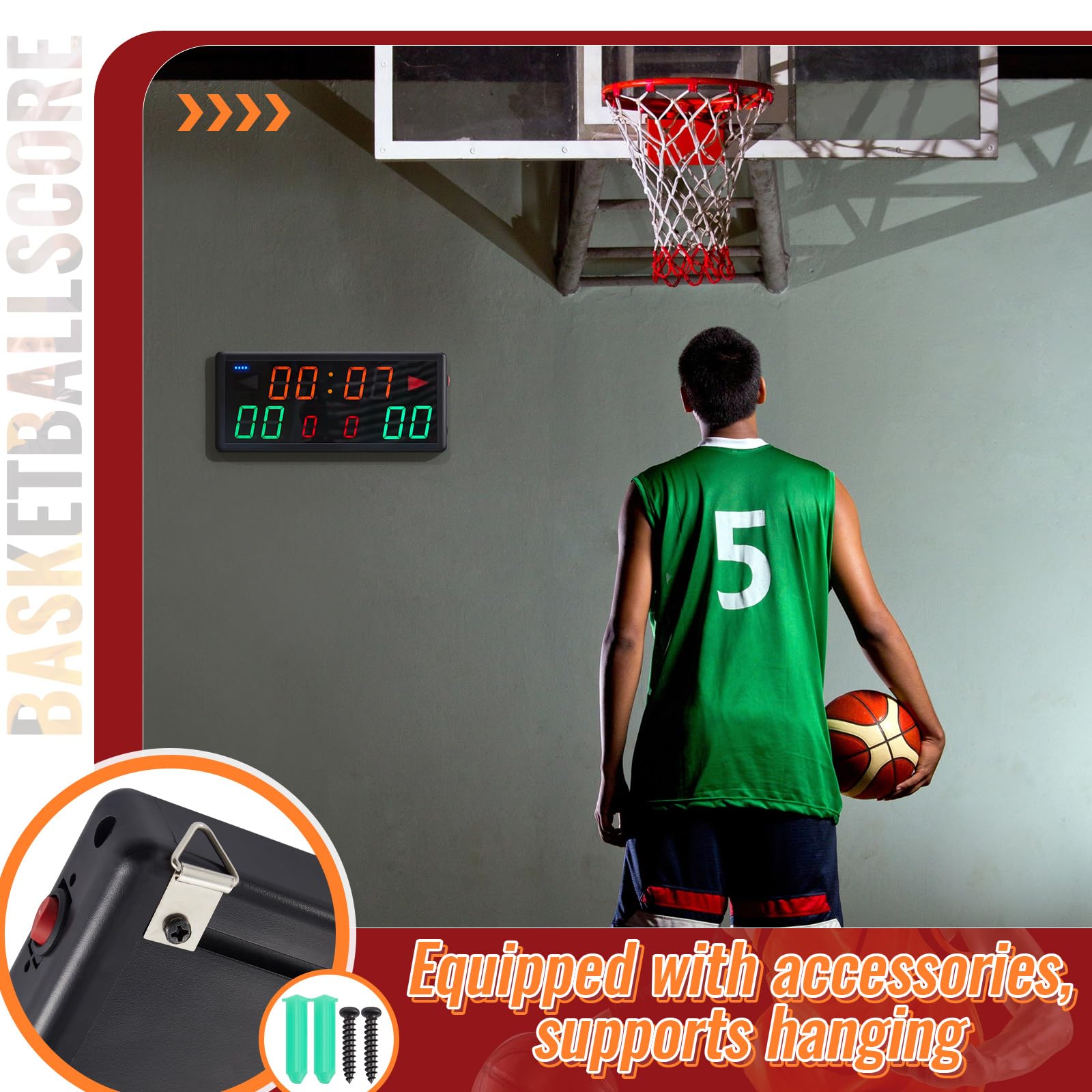 Tellegloww Electronic Basketball Scoreboard Portable Digital Scoreboard with Remote Tabletop LED Score Keeper with Timer Clock for Volleyball Baseball Table Tennis Indoor Sports Games - Image 5