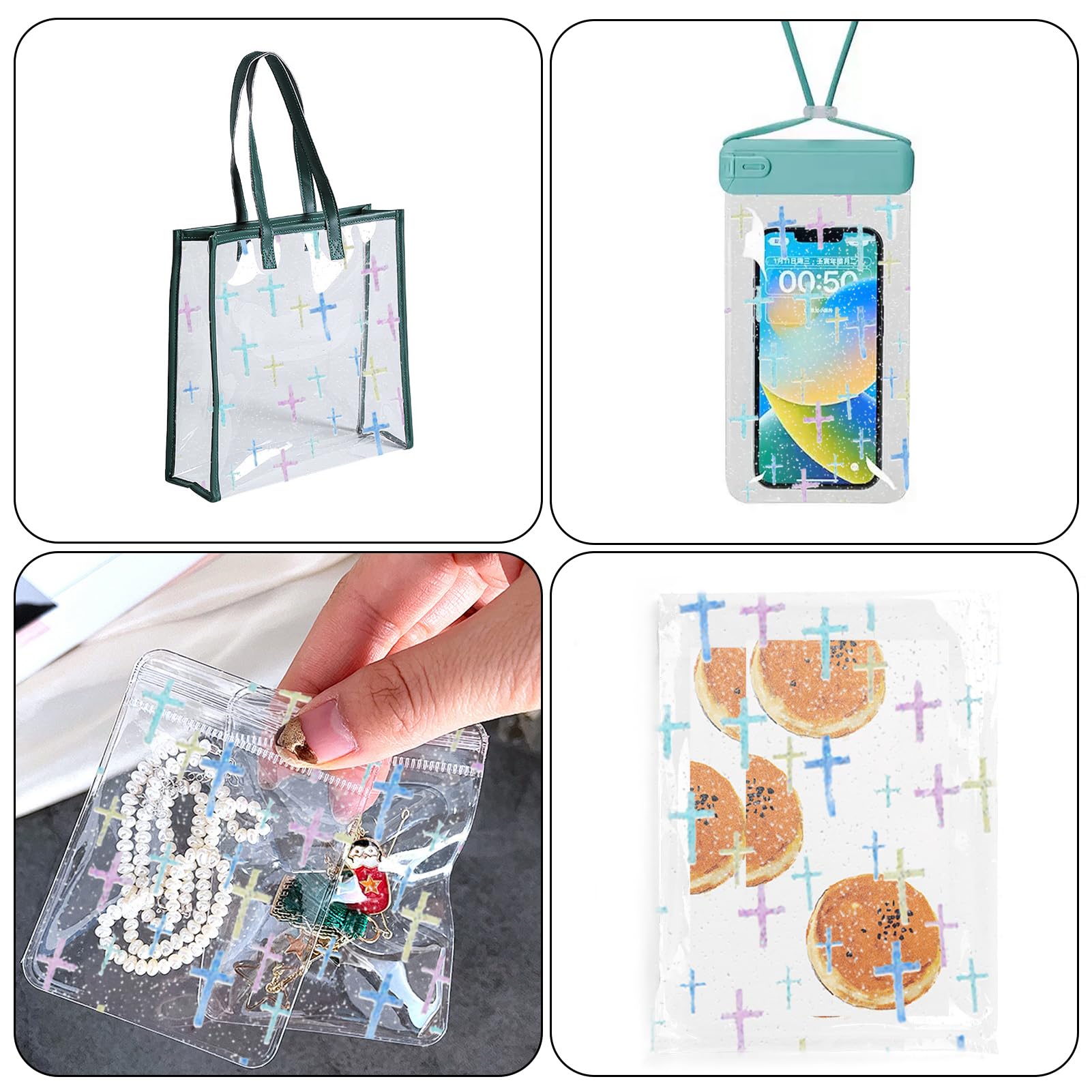 letsinstyle Cross Printed TPU Jelly Faux Leather Fabric, 11.8 x 47.2 Inch Clear TPU Vinyl Roll - Image 4