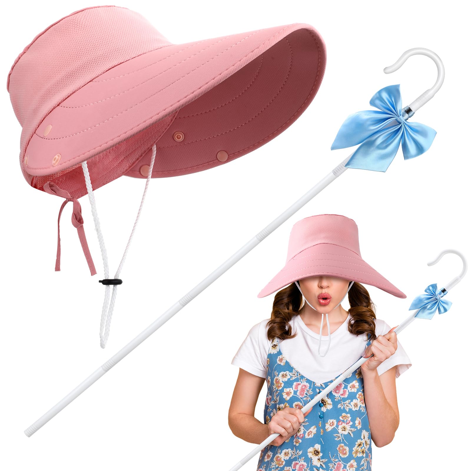Liitrsh 3 Pcs Halloween Shepherdess Costume Includes Pink Vintage Old Fashioned Bonnet Shepherds Staff for Children Women Halloween Cosplay Party