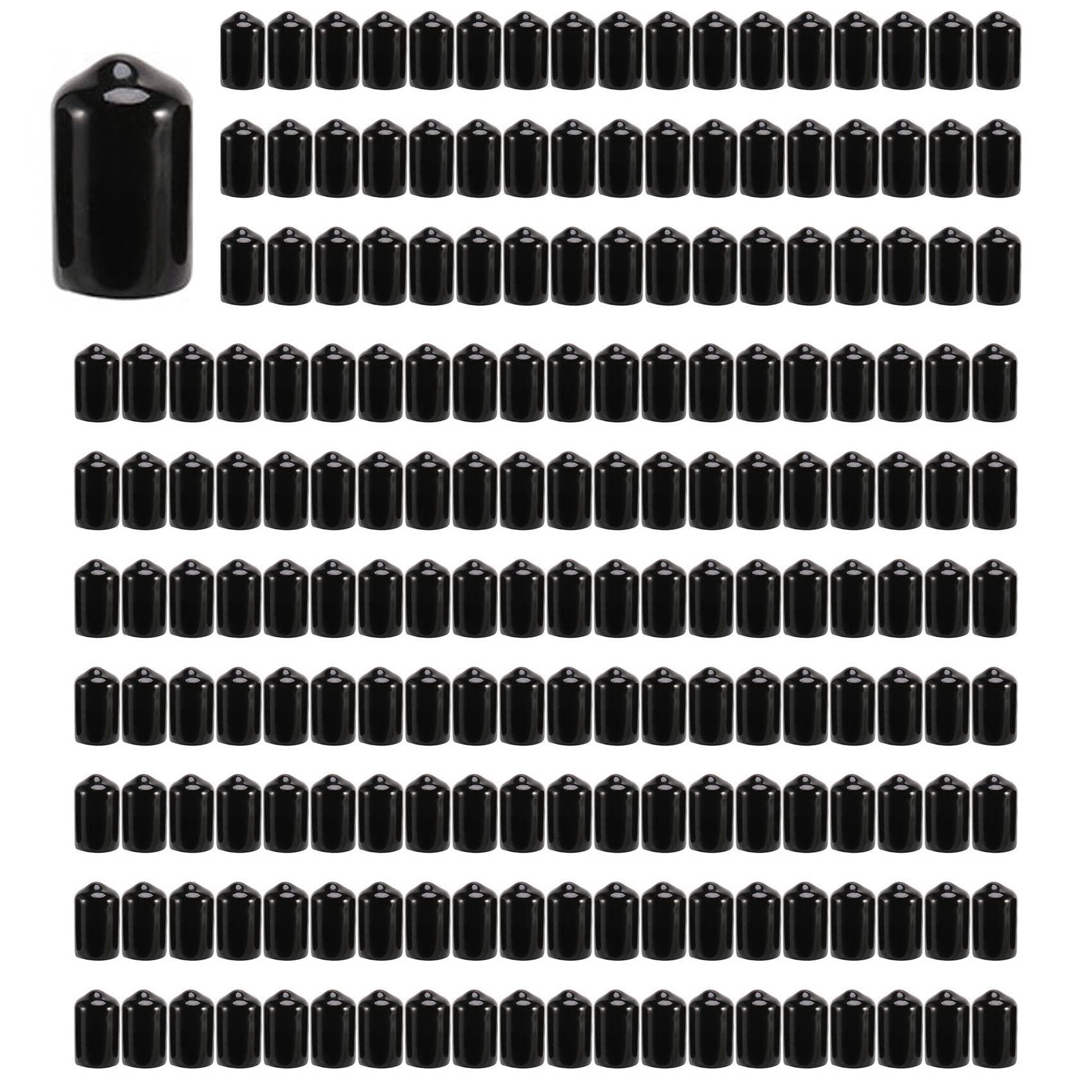 Jnchdghwa 200Pcs Rubber End Caps 9.5mm ID PVC Round Tube Bolt Cap Cover Thread Protectors Black