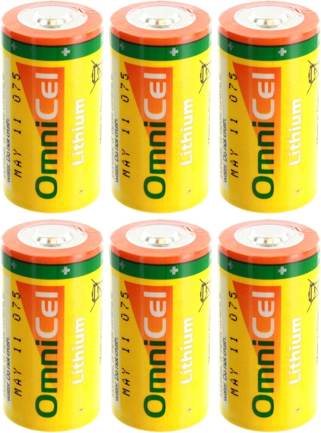6x OmniCel ER26500HD 3.6V Size C Lithium Standard Terminal Battery For Respirators, RFID Tracking, Asset Tracking, Theft Prevention, Locator Beacons, Intrusion Sensors, Fleet Monitoring