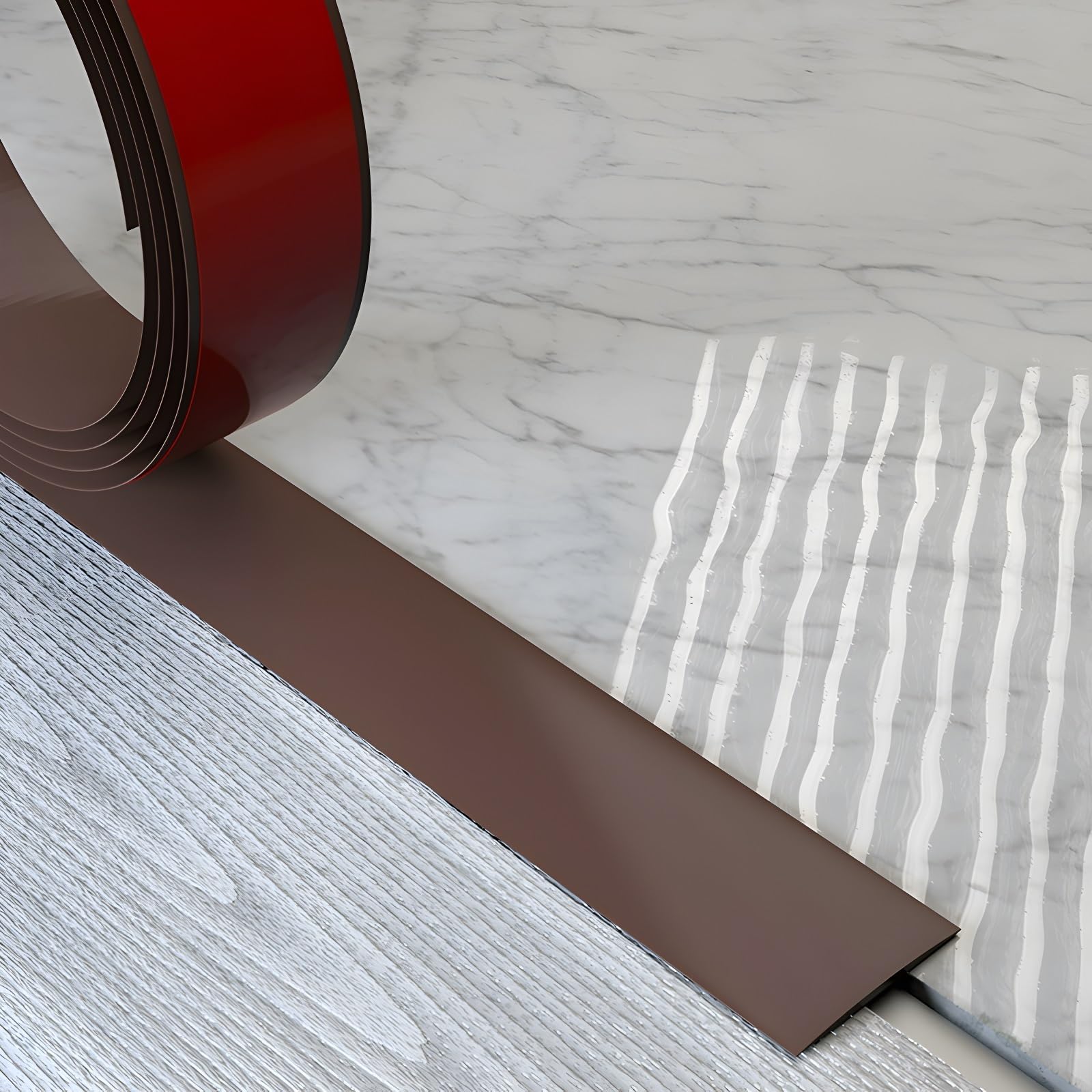 Psmpengamz Coffee 1-15M Pvc Floor Divider Self Adhesive Transition Strip, Viny Flooring Edge Strips For Joining Floor Gaps, Doorway Threshold Strip(,4Cmx1m)
