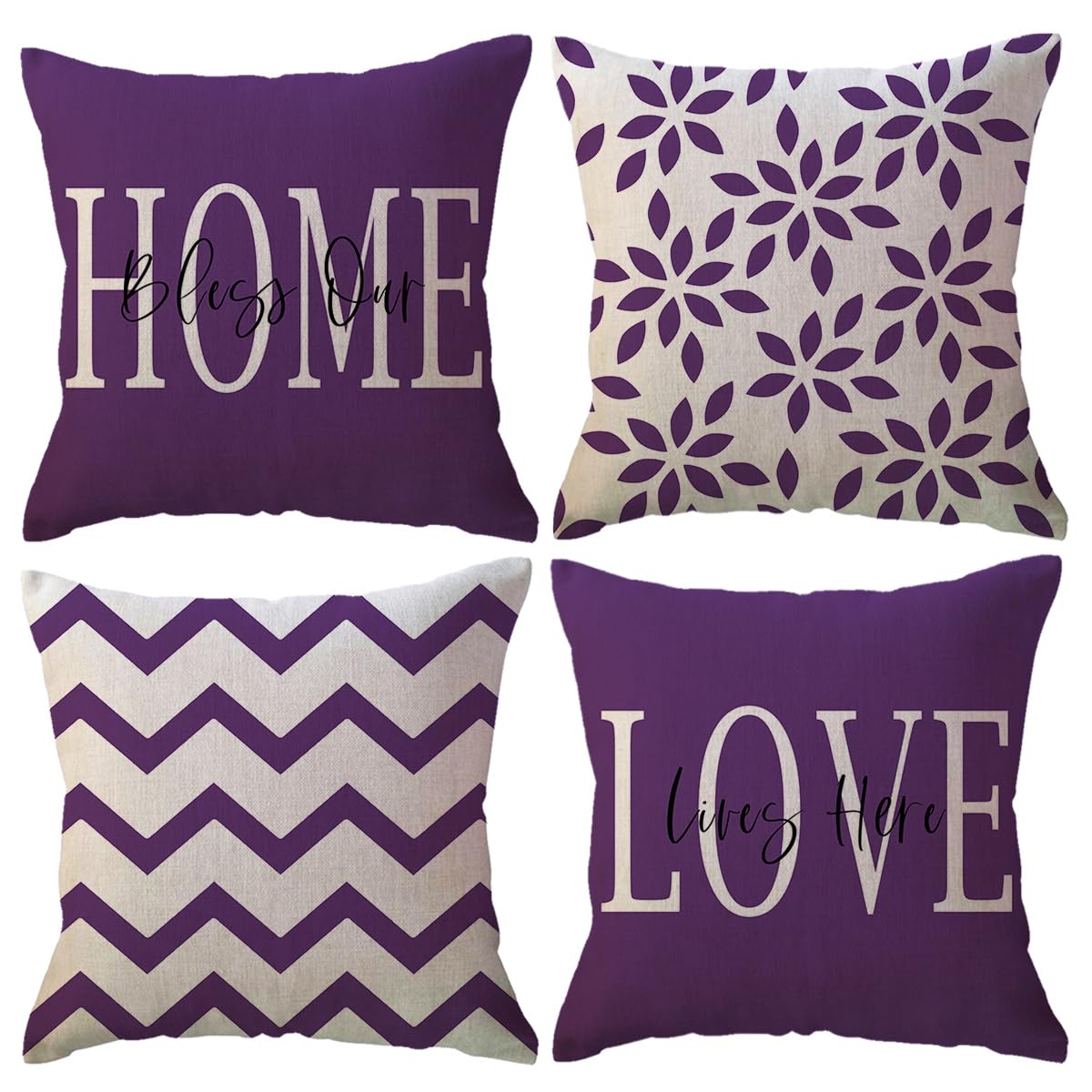 Bless Our Home Throw Pillow Covers 18x18 Double-sided Printed Farmhouse Geometric Dahlia Floral Pillowcases Modern Decorative Cushion Covers 4Pack for