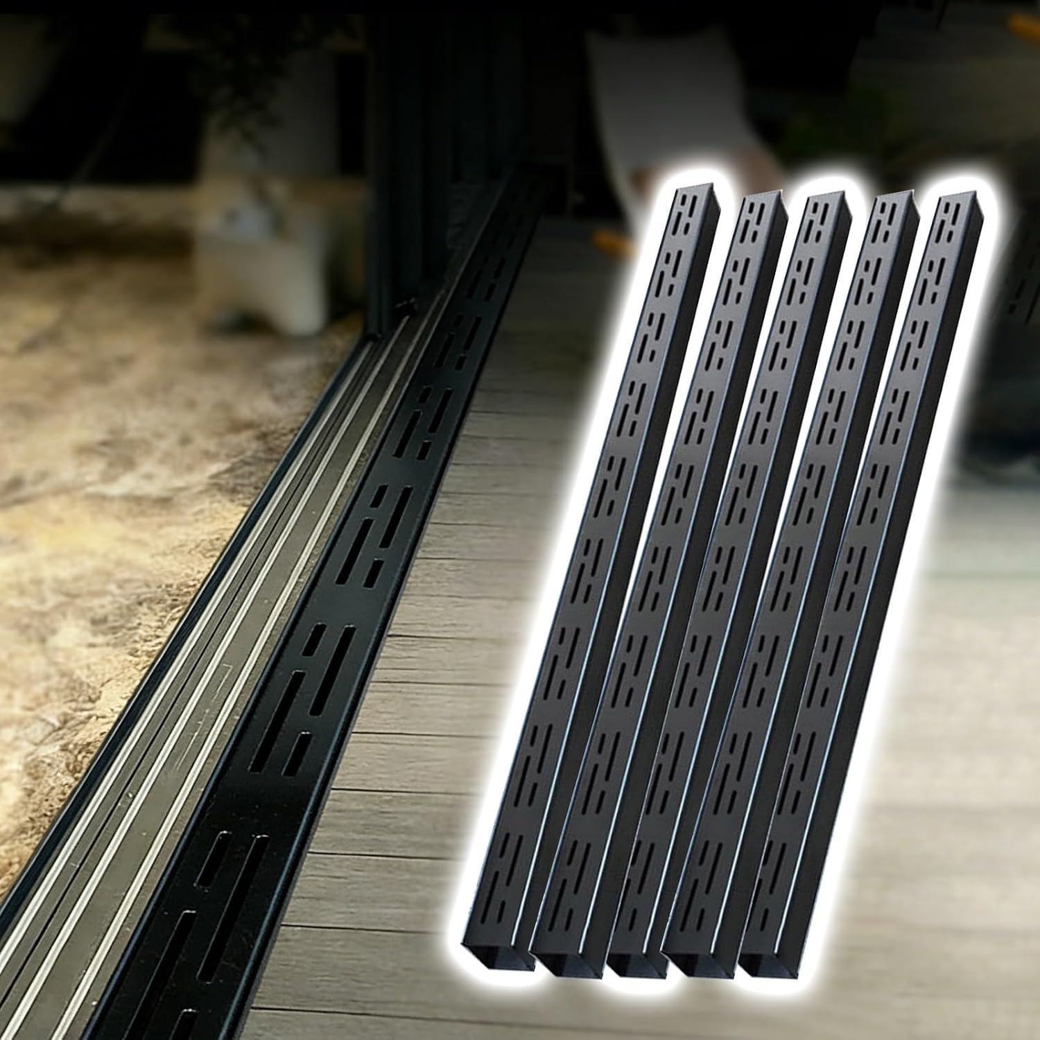 AVLLSO Grate covers for drains Black Channel Drains for Swimming Pool/Balconies/Shower, Linear Channel Drainage System(5x3cm/2x1.2inch)