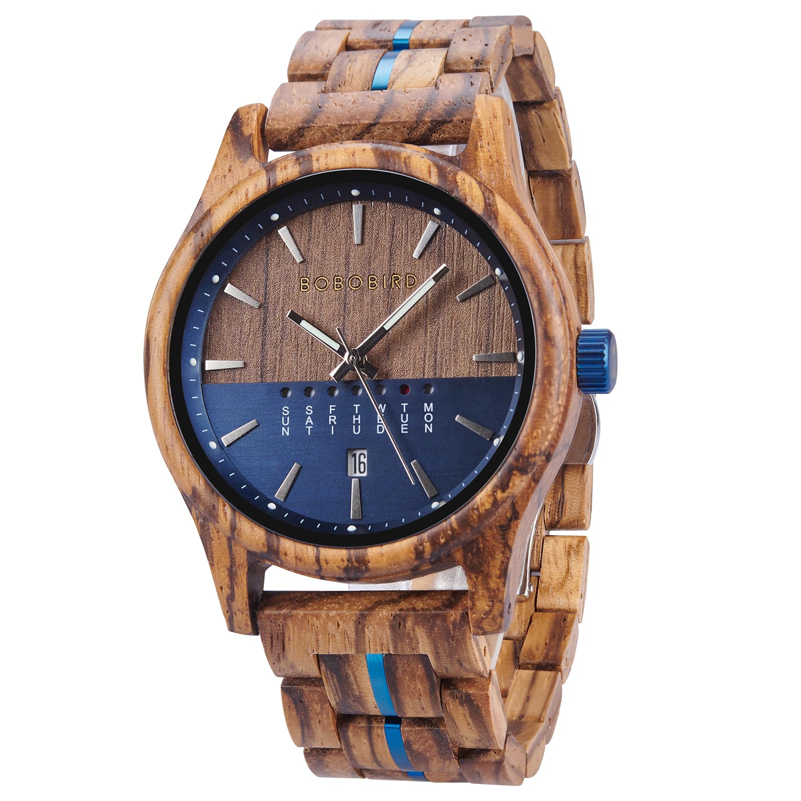 BOBO BIRD Mens Wooden Watch Collection, Natural Wood Band, Analog Display, Multiple Colors with Date Week for Men