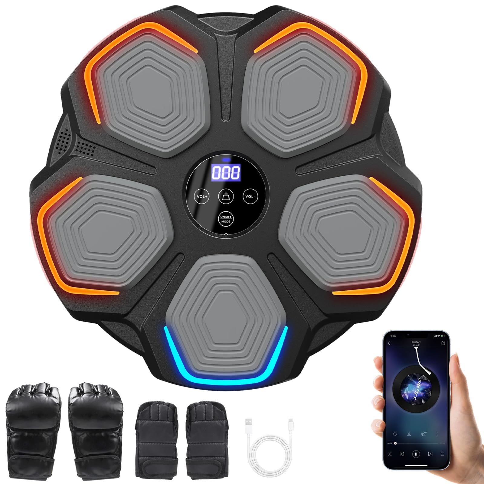 Macchina da Boxe Musicale- 8 velocità Music Boxing Machine con 2 Paia di Guanti da Boxe, Conteggio Intelligente,Bluetooth Smart - LED Musica Bluetooth Boxe Allenamento per Casa