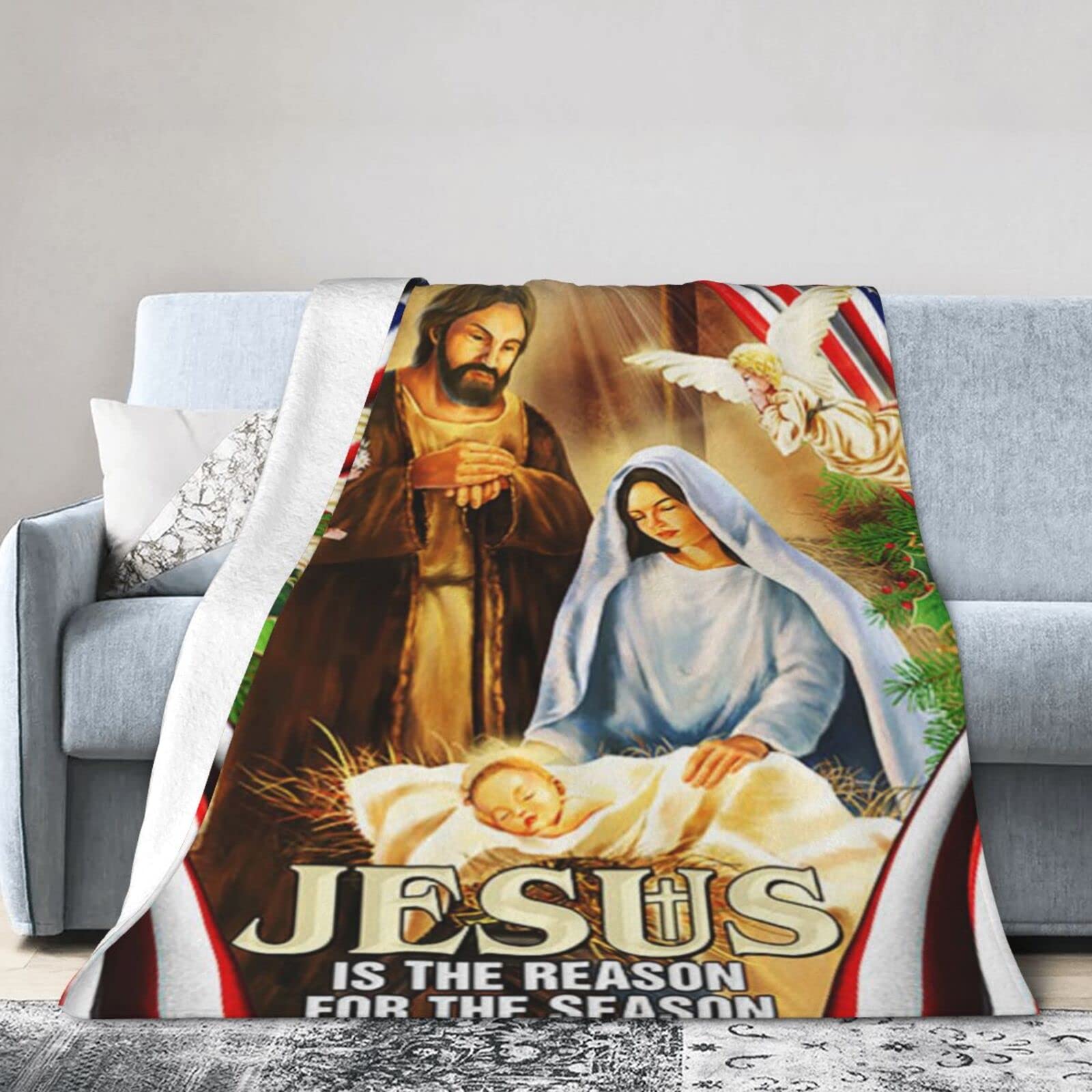 Lsjuee Christmas Flannel Fleece Blanket 50"X40" Jesus is The Reason for The Season4 Sofa Throw Blanket Funny Ultra-Soft Travel Winter Blankets for Boys Keep Warm
