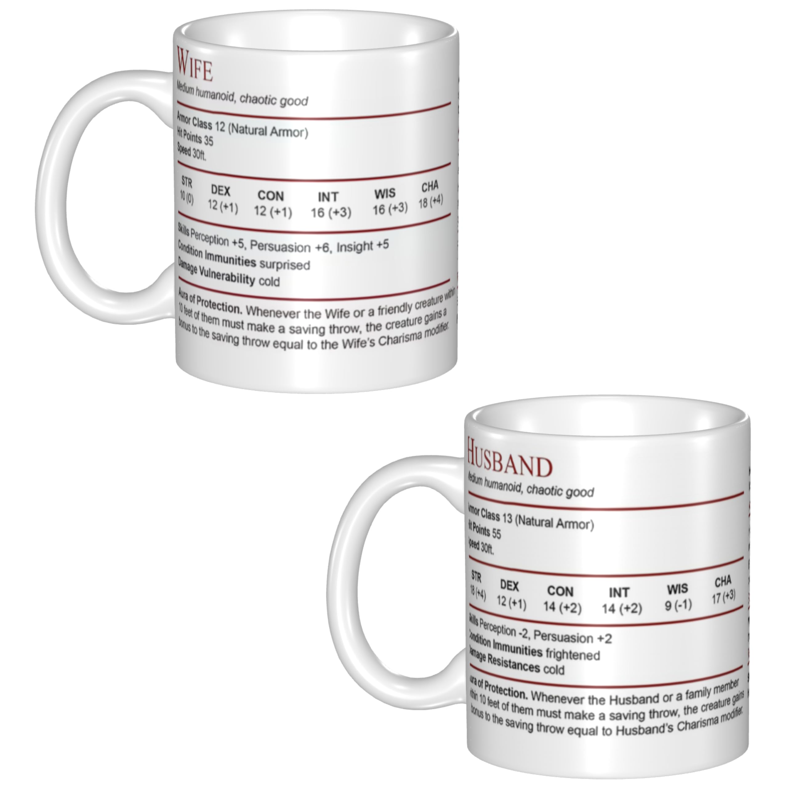 Unique RPG-Inspired Design DND Gifts Durable Ceramic DND Accessories Couples Gift DND Accessories for Players, 11oz Capacity Husband and Wife Mug Set Dungeons and Dragons - RPG - DnD - Gift for Geeks