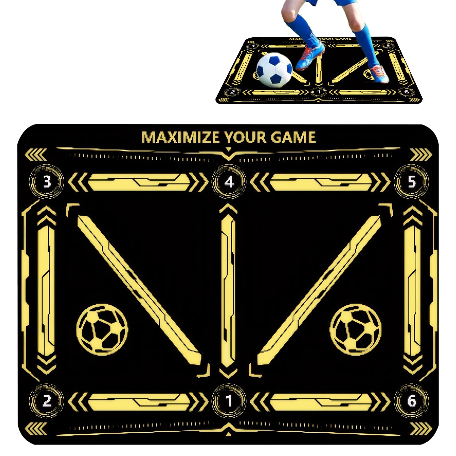 Football Footstep Training Mat, Non-Slip Shock Soccer Sports Mat Football Mastery Mat, Football Skills Dribble Mat with Football Auxiliary Equipment for Kids and Adults(60×90cm)