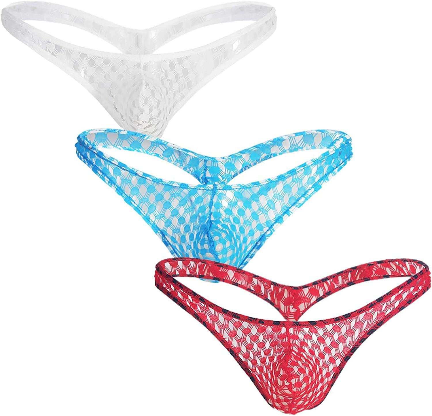 Four Seasons Men's Thong G-String Sexy Mesh Underwear T-Back See-Through Undie Briefs 3 pcs (Color : Combination H, Size : XL-XLarge)