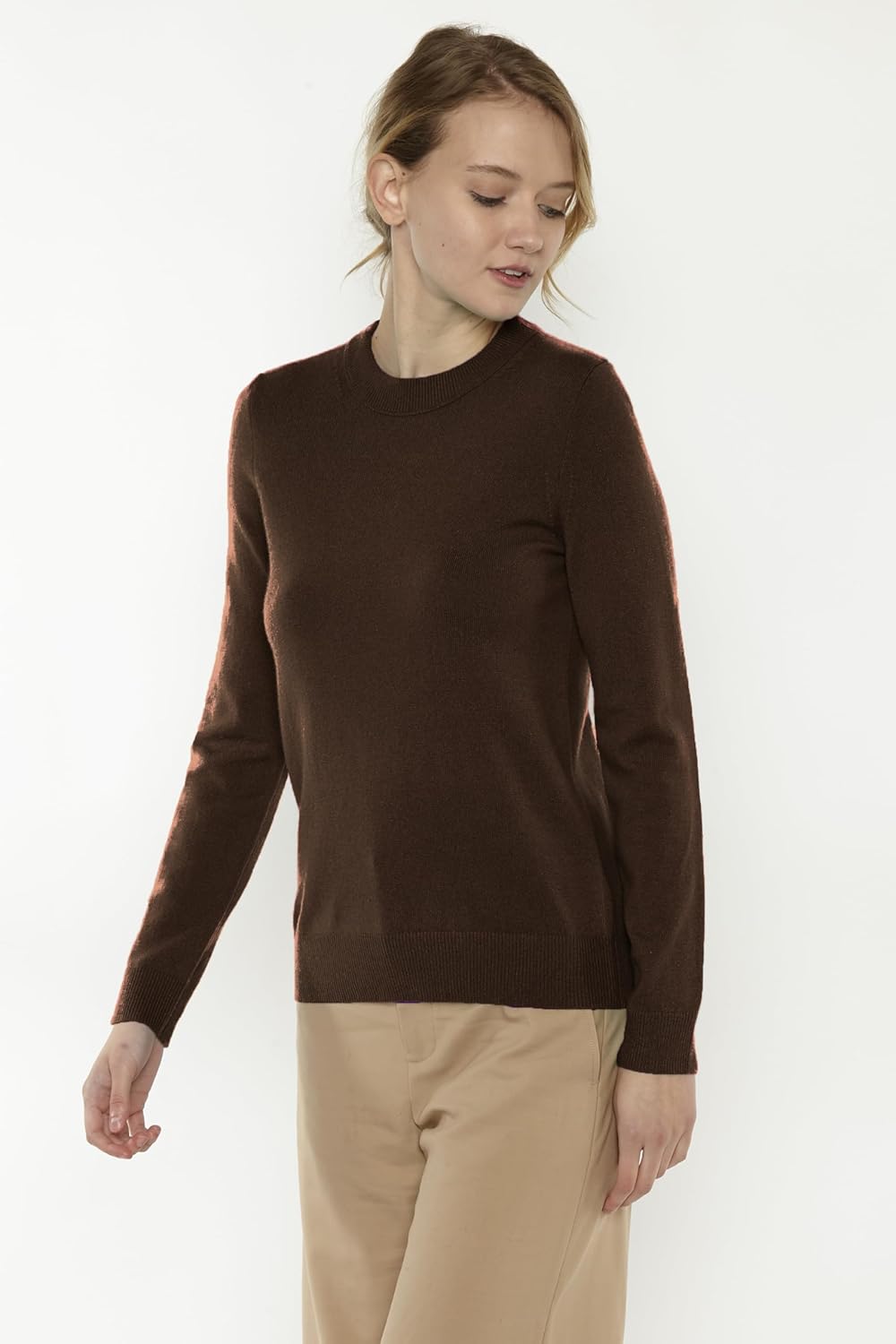 JENNIE LIU Women's 100% Pure Cashmere Crew Neck Sweater, Tight Knit Cozy Soft Hand Washable Long Sleeve Pullover - Image 2