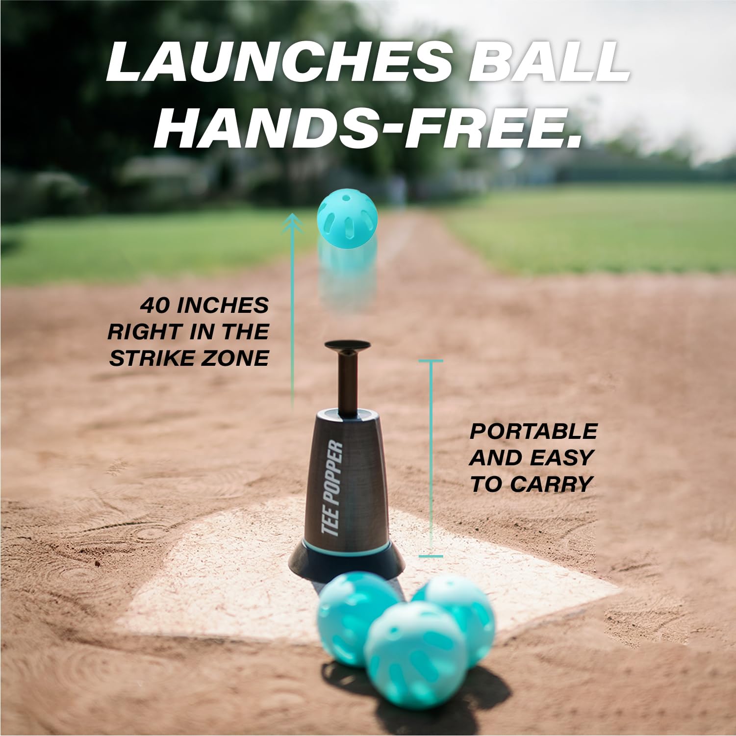 Bandit Sports Tee Popper, Durable Nylon Strength, Batting Tee for Perfect Swings, Baseball Training for Hitting Without a Pitcher 1 Popper Ball Included - 4