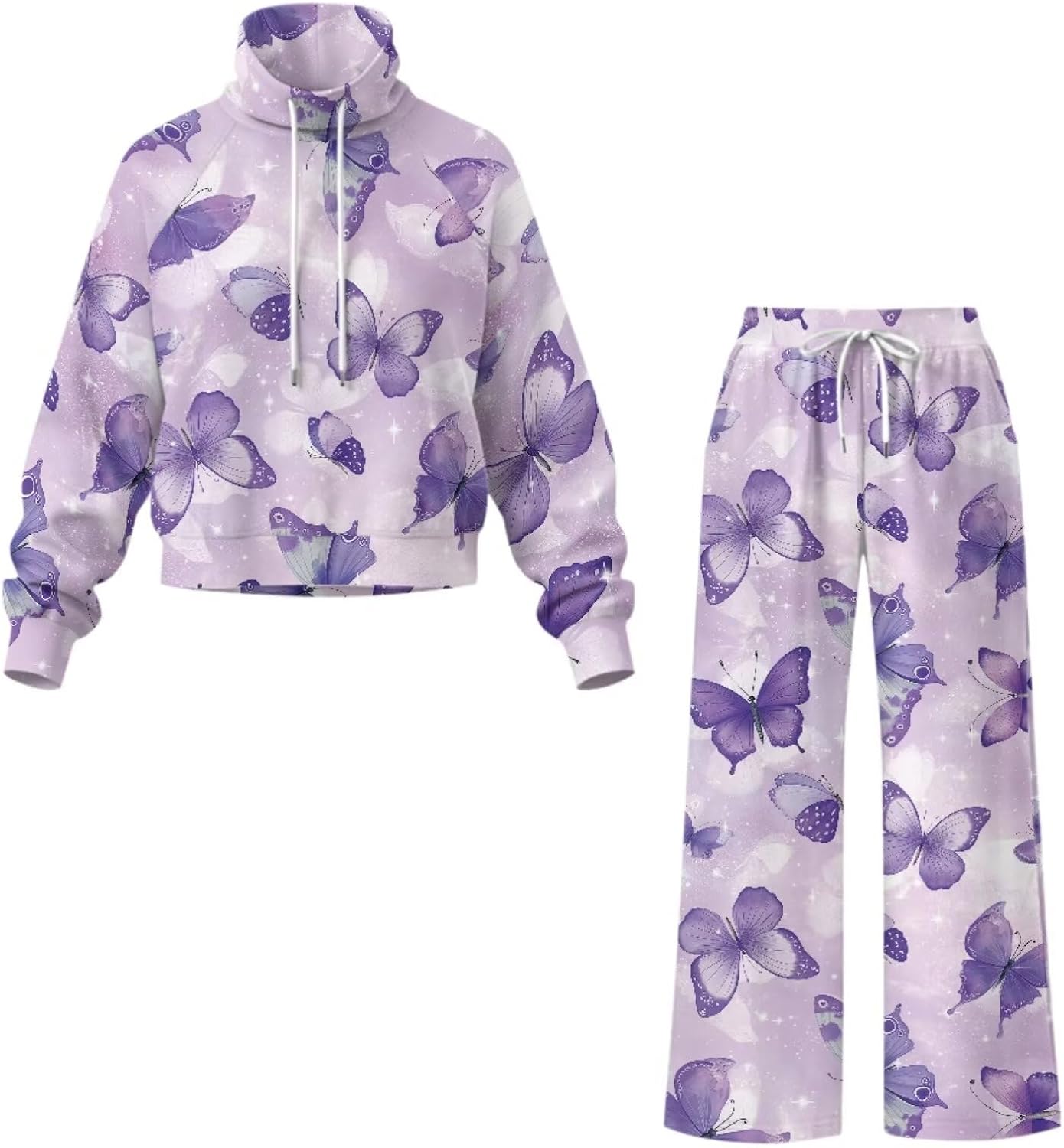 Lounge Sets for Women 2 Piece Outfits Loose Mockneck Sweatpants and Wide Leg Pants Track Suit with Pockets - Image 7