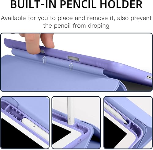 Miniatura 44 de Mastten Funda compatible con iPad de 9ª/8ª/7ª generación, para iPad de 10.2 pulgadas con soporte para lápiz, cubierta trasera de TPU Smart Stand