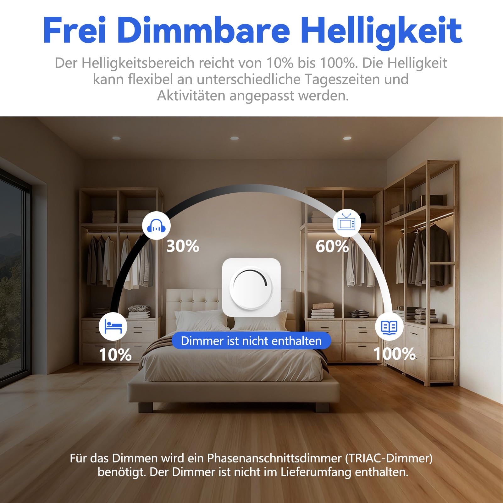 JESLED LED Einbaustrahler 230V Dimmbar, 5W 400LM LED Spot 68mm - 78mm Lochmaß, IP54 Einbauleuchten Für Badezimmer Küche Wohnzimmer, 3000K/4000K/6500K Einbauspots, Rund Weiss 6er Set