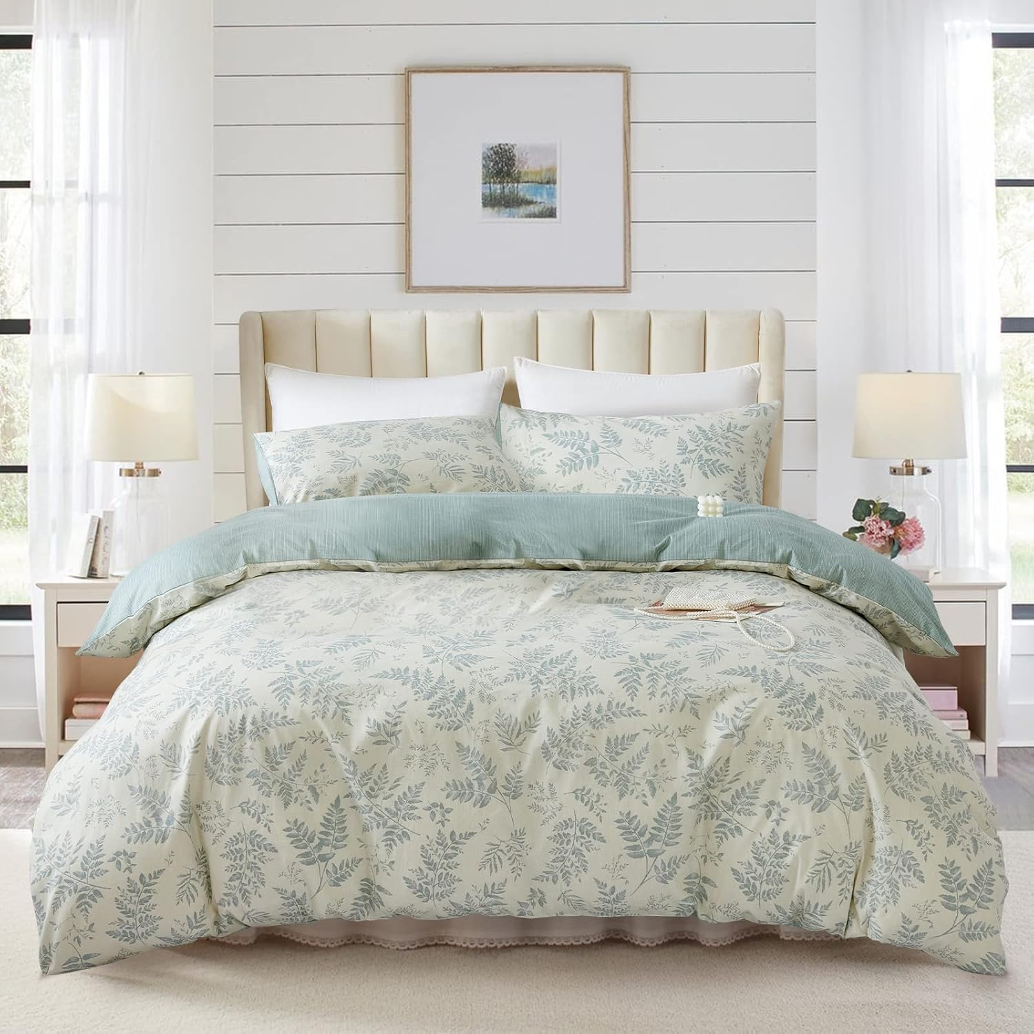 NEWLAKE Cotton Duvet Cover Queen Size Soft Breathable