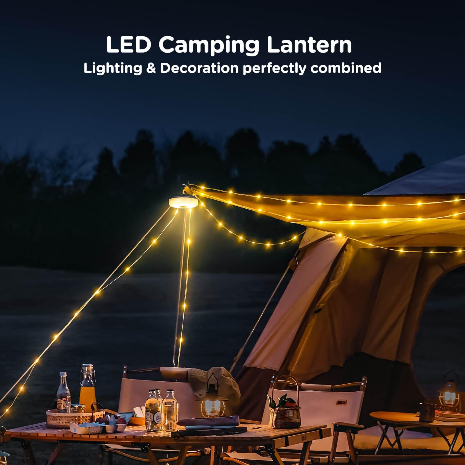 OGERY 2er-Pack Camping-Lichterkette, 100 m, wiederaufladbare Weihnachts-Lichterkette für drinnen und draußen, 8 Modi, 4-in-1, schnelle Aufbewahrung, tragbare Lampe für Weihnachtsbaumdekoration, Party | Tragbare wiederaufladbare Lichterkette, wasserdicht,
