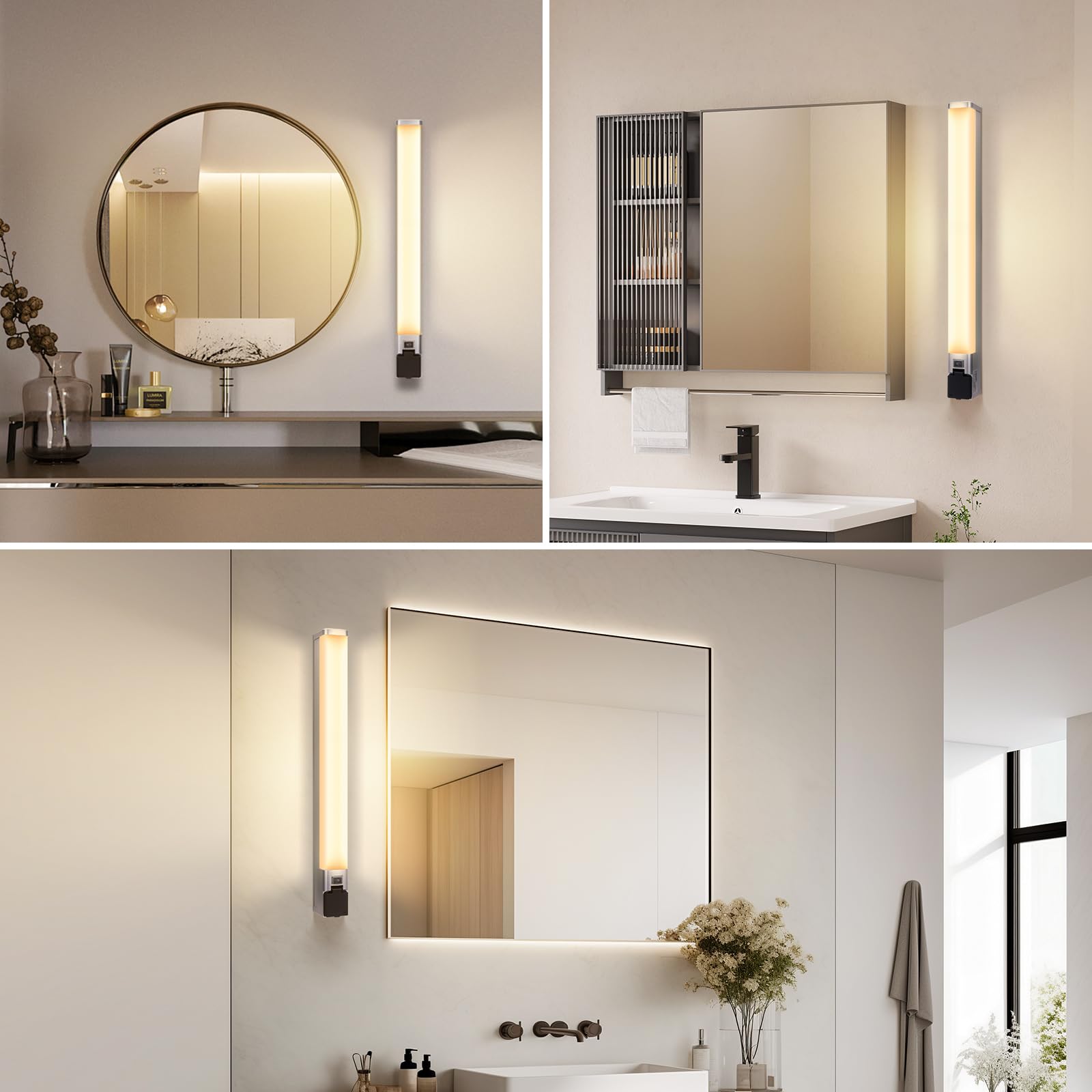 Aigostar Lámpara LED de Espejo con toma de corriente 66.5cm 15W 1350LM Lámpara de Baño 4000K Luz natural Lámpara LED de Pared IP44 230V Luz de Espejo de Baño de Blanco Apliques Espejo de Baño