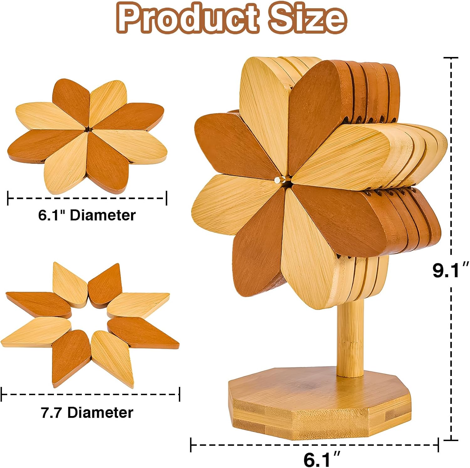 Wooden Trivets for Hot Dishes, Set of 5 Heat-Resistant Coasters with Stand Decorative Windmill Shape Trivets Kitchen Wooden Tree Coasters for Hot Bowl&Teapot
