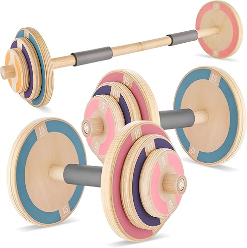 Miniatura 9 de Special Supplies Juego de pesas de madera para niños, juego de mancuernas ajustables y mancuernas para equipo de gimnasio en casa, juego de