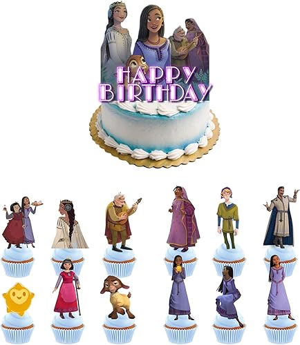 25 piezas de decoración de pasteles de deseos, decoración de pasteles de deseos y adornos para cupcakes, suministros de fiesta de cumpleaños de niña