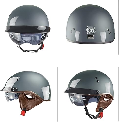 Miniatura 3 de Medio casco de motocicleta con parasol interior retráctil, hebilla de liberación rápida, aprobado por DOT, cascos de ciclismo de media cara para