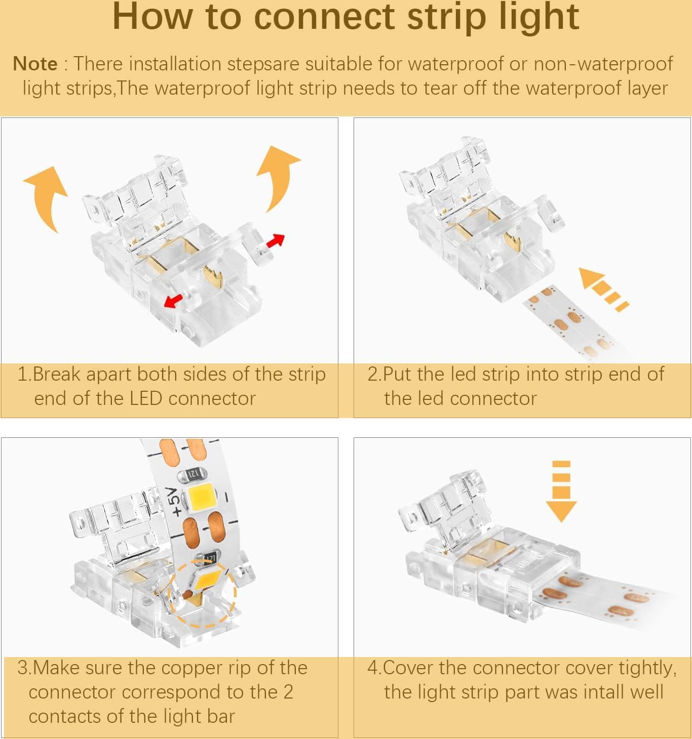 TOKERU LED Strip Connector, 20 Pack, 8mm, 2-Pin (Strip to Wire (COB), 10mm, Transparent - Image 4