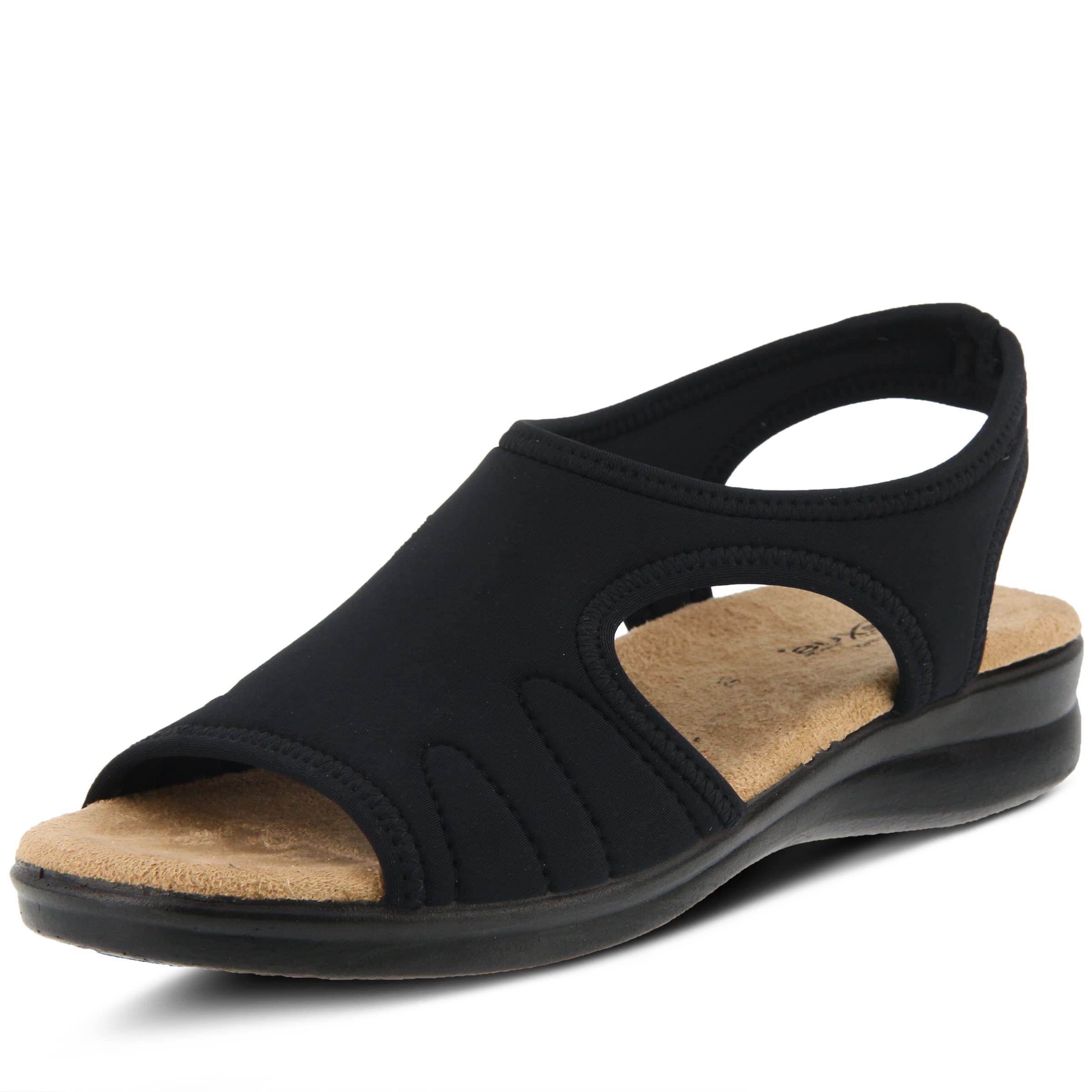 Spring Step Nyaman Slingback Sandals for Women | Low Heel Slip-On Summer Sandals | Ladies Casual Flat Platform Sandal | Black EU 37 / US 6.5-7