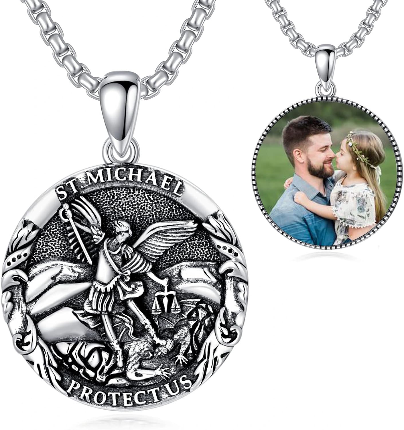 CEKAMA 925 Sterling Silver Patron Saint Necklace for Men & Women Amulet Pendant with 2.5mm 22"+2" Chain